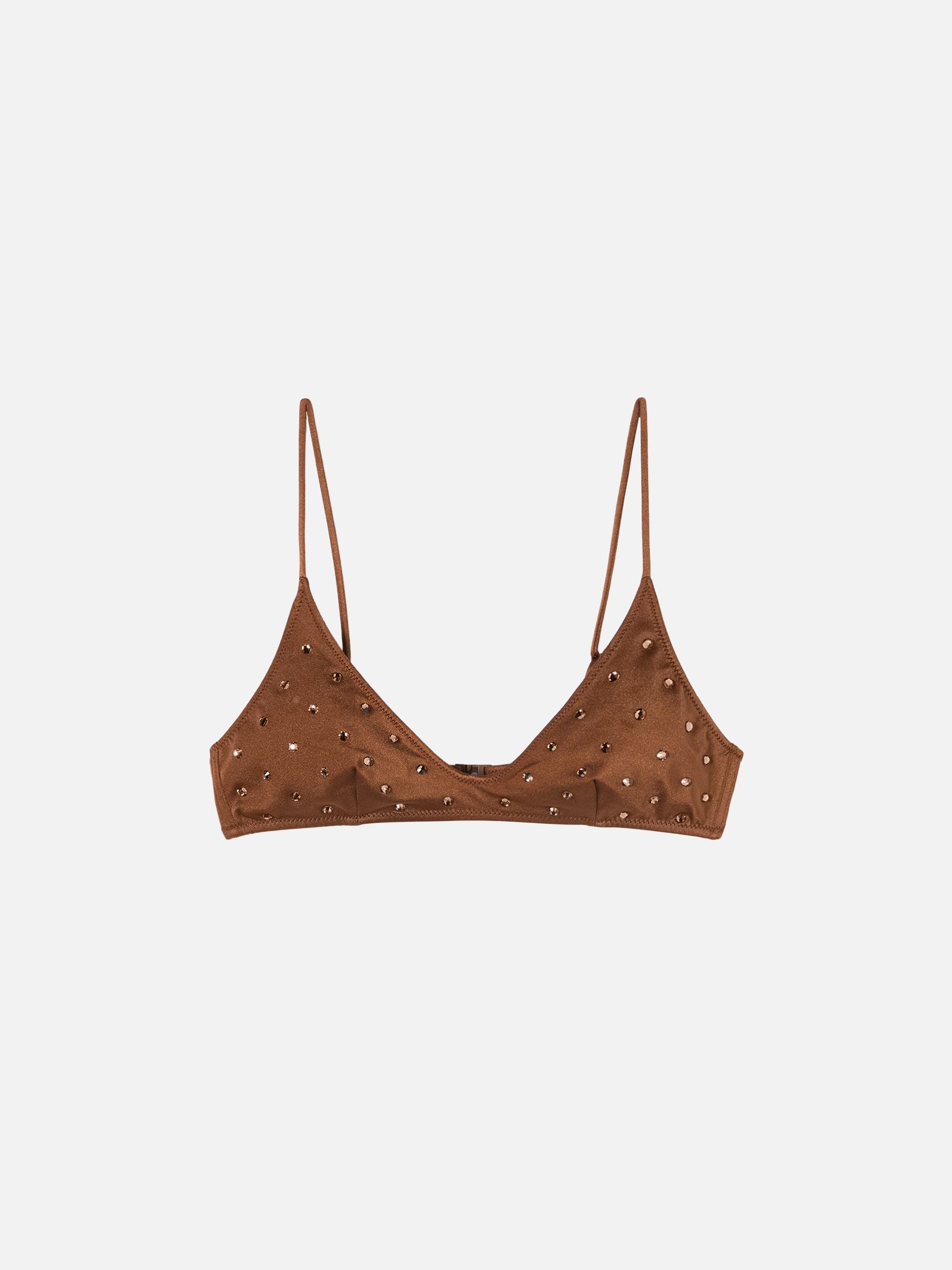 Paloma Brown Scoop Bralette With Rhinestone Embellishment Top
