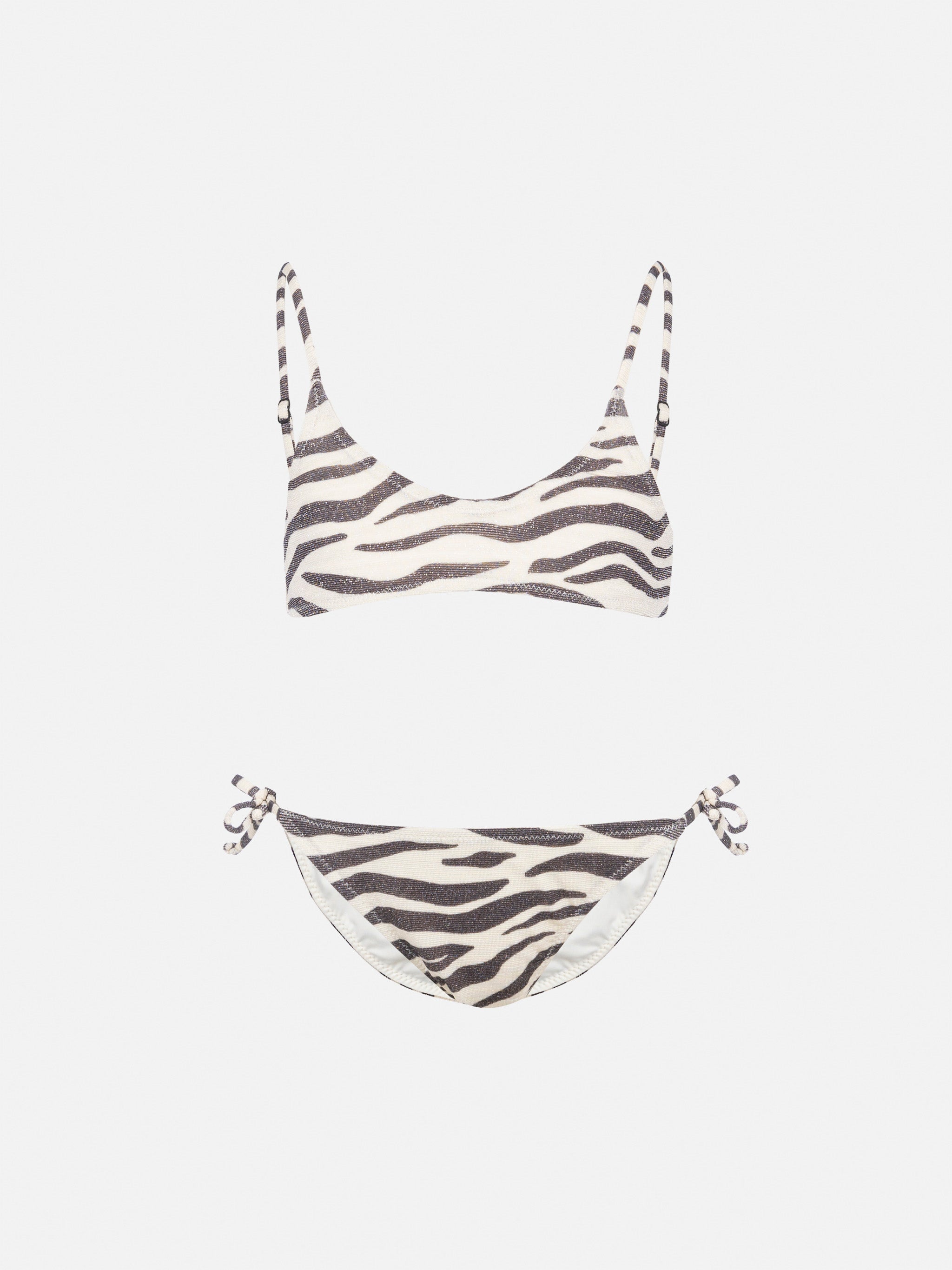 Paloma Jr Lurex Bralette Bikini With Zebra Print White