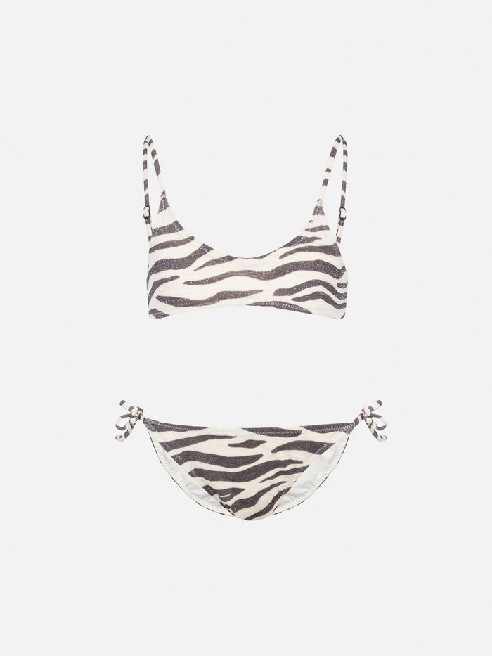 Paloma Jr Lurex Bralette Bikini With Zebra Print White