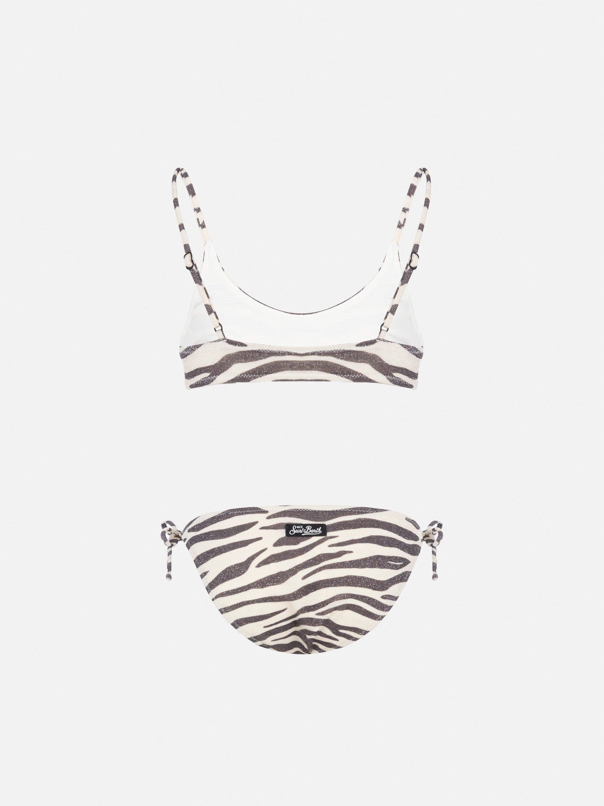 Paloma Jr Lurex Bralette Bikini With Zebra Print White
