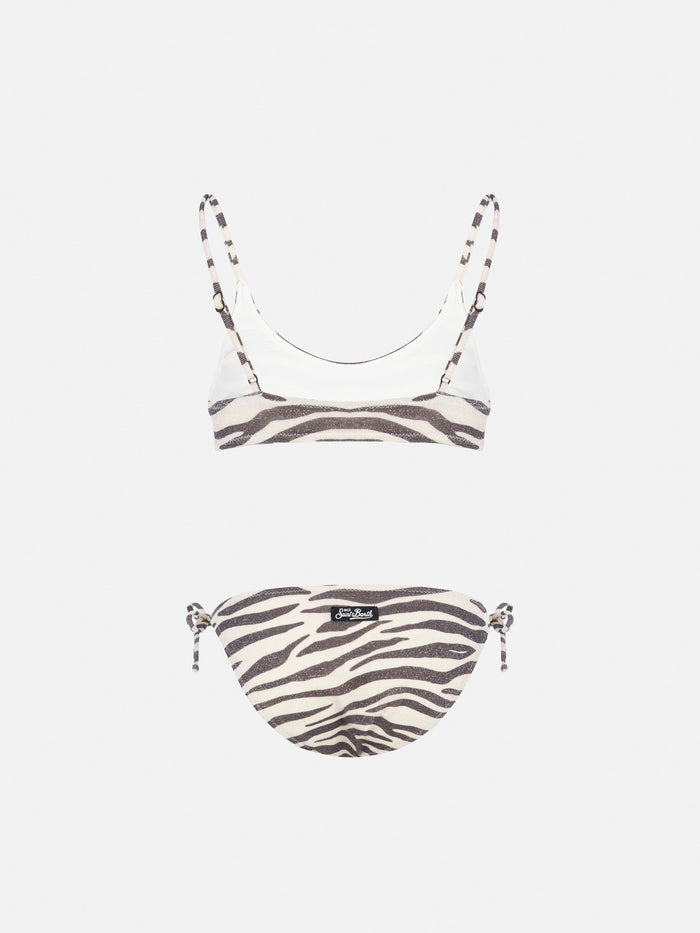 Paloma Jr Lurex Bralette Bikini With Zebra Print White