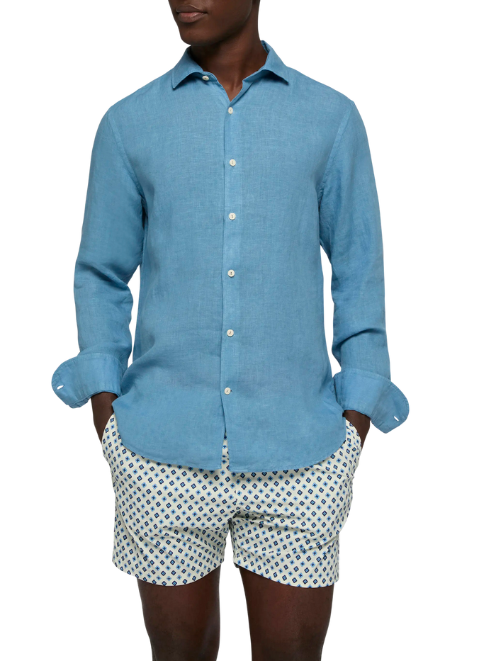 Dusty Blue Linen Shirt Pamplona