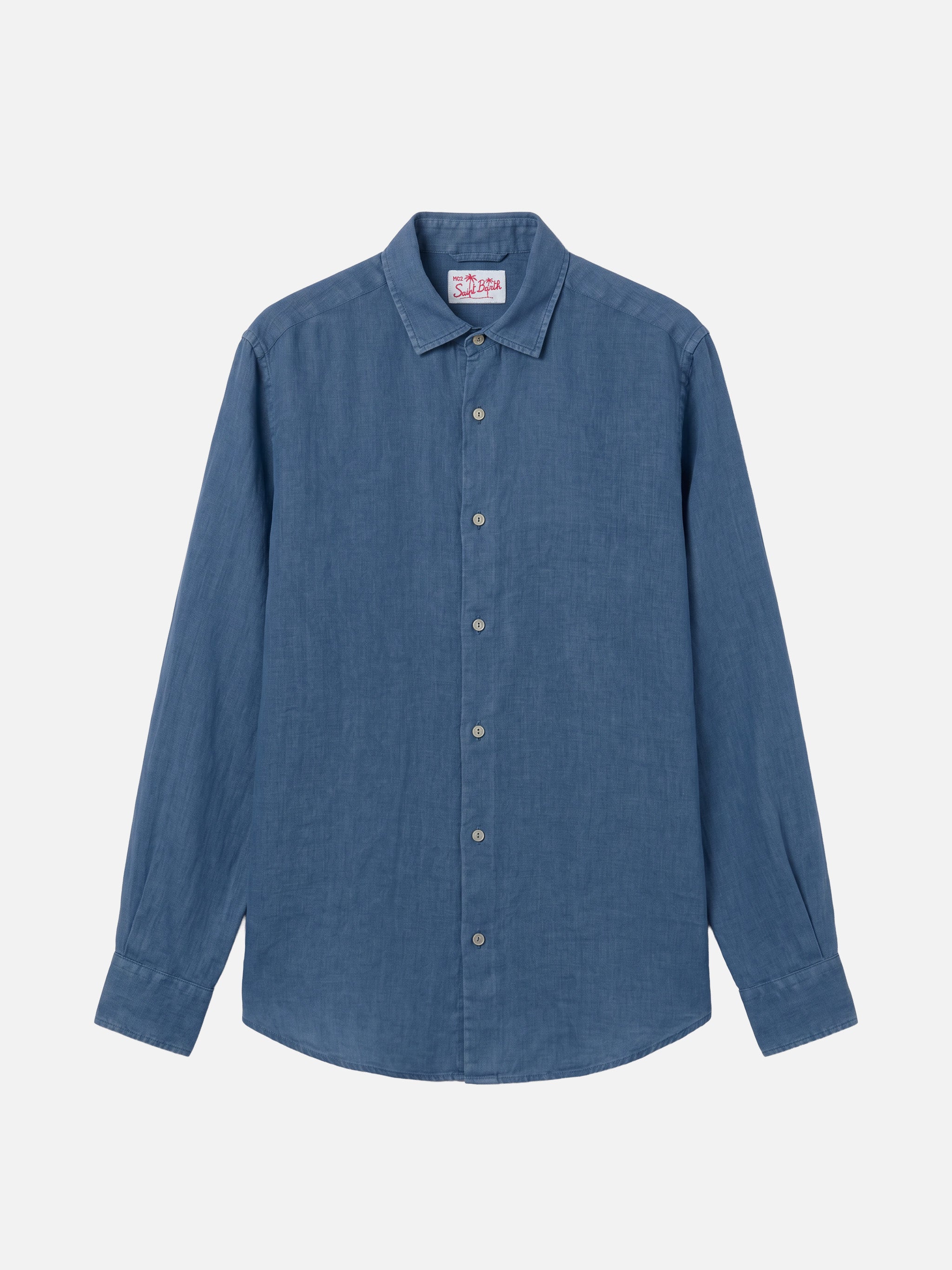 Pamplona Shirt Dark Denim Pure Linen Blue
