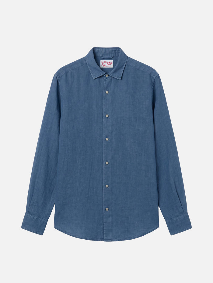 Pamplona Shirt Dark Denim Pure Linen Blue