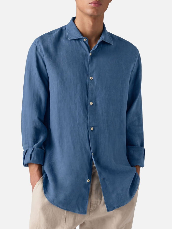 Pamplona Shirt Dark Denim Pure Linen Blue
