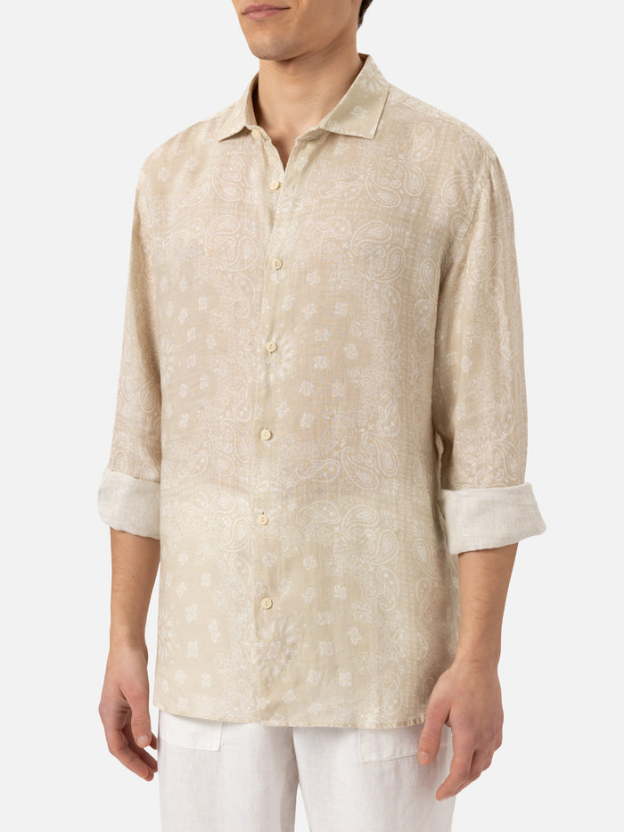 Linen Shirt Pamplona With Bandana Print Beige