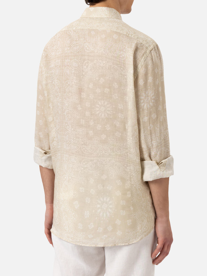 Linen Shirt Pamplona With Bandana Print Beige