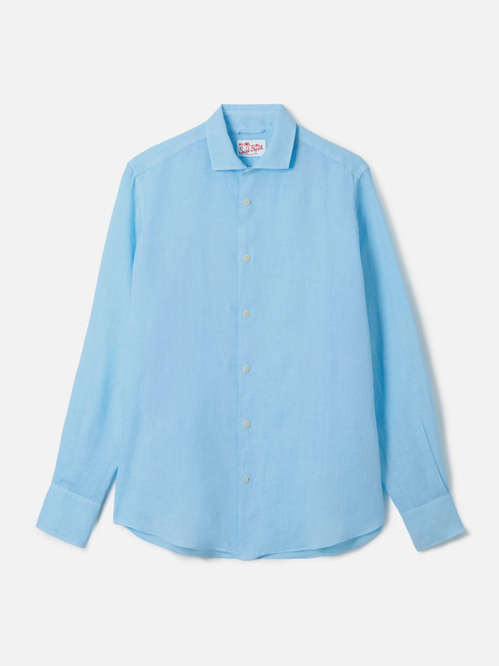 Man Light Blue Linen Shirt Pamplona Sky