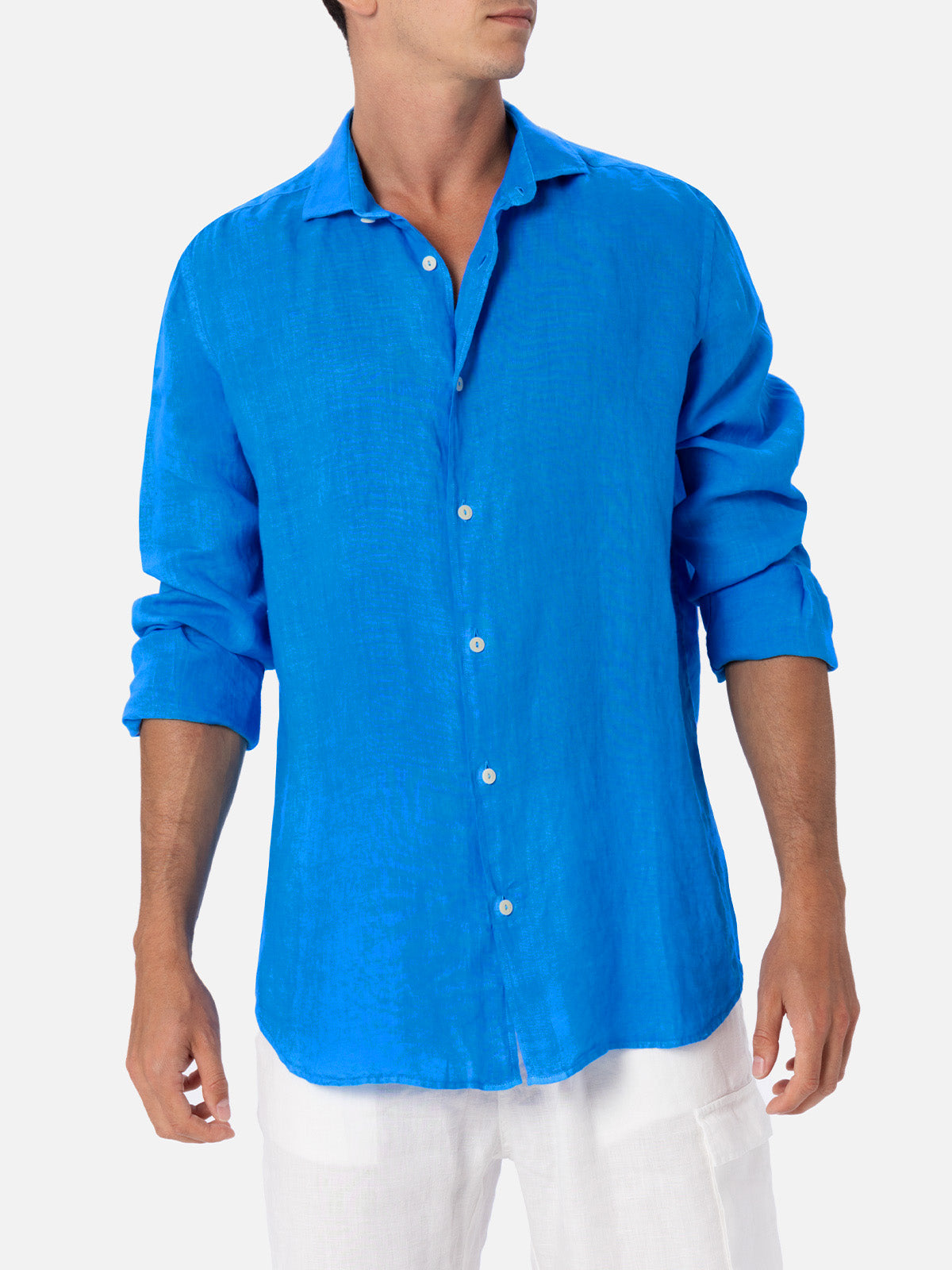 Man Watercolor Bluette Linen Shirt Pamplona Sky