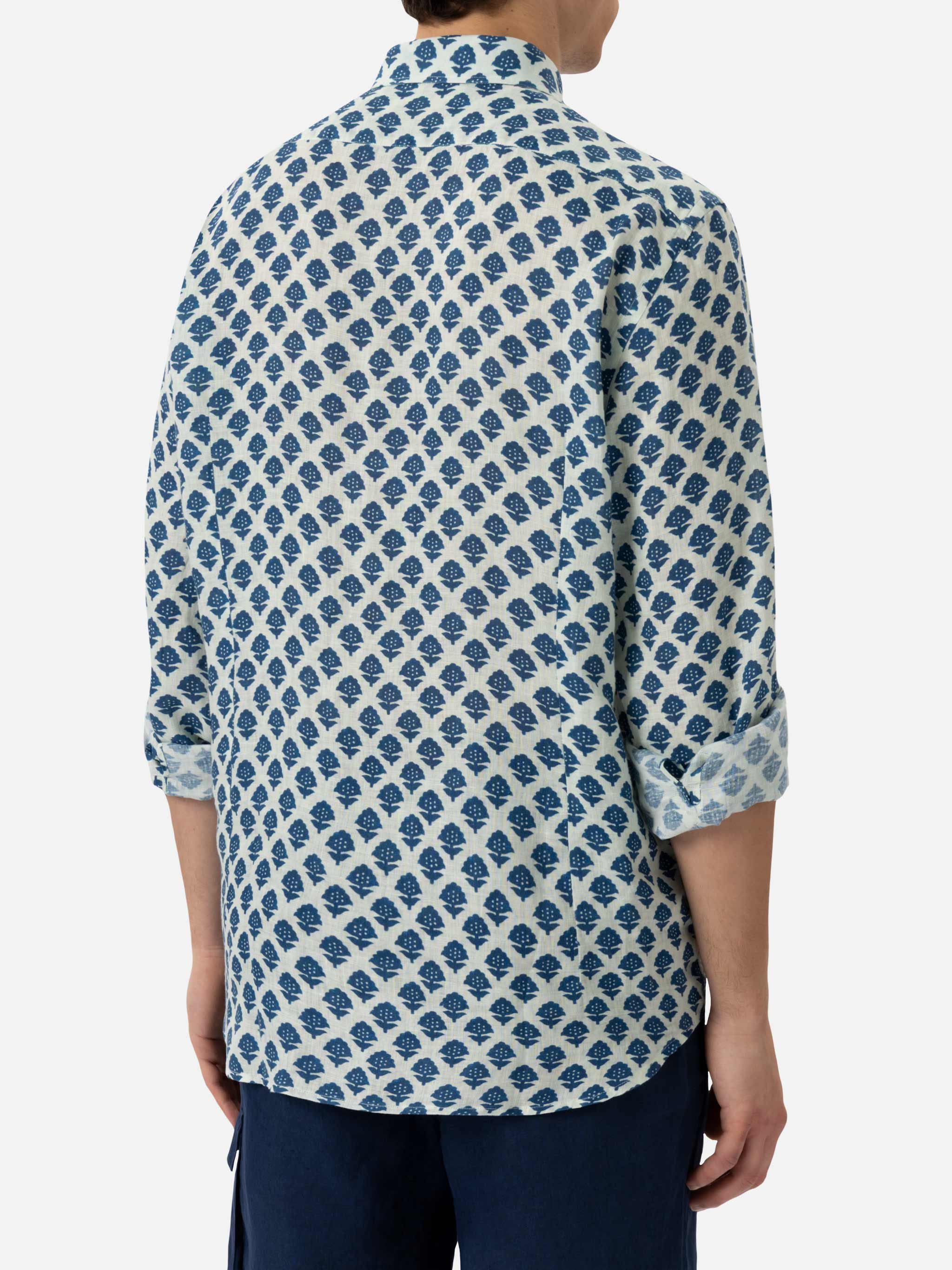 Linen Shirt Pamplona With Flower Print White