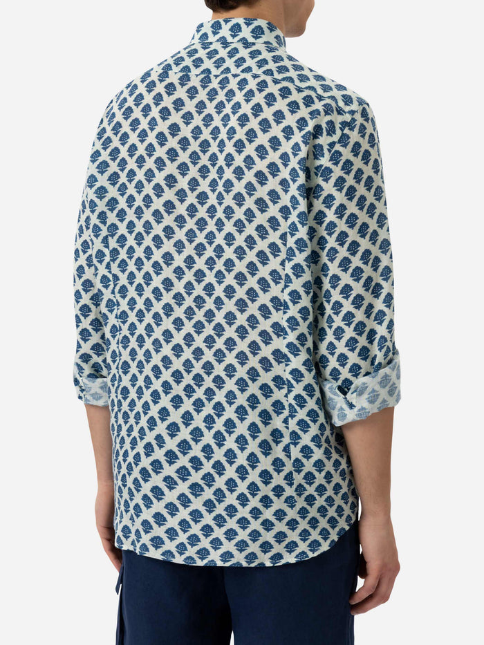 Linen Shirt Pamplona With Flower Print White