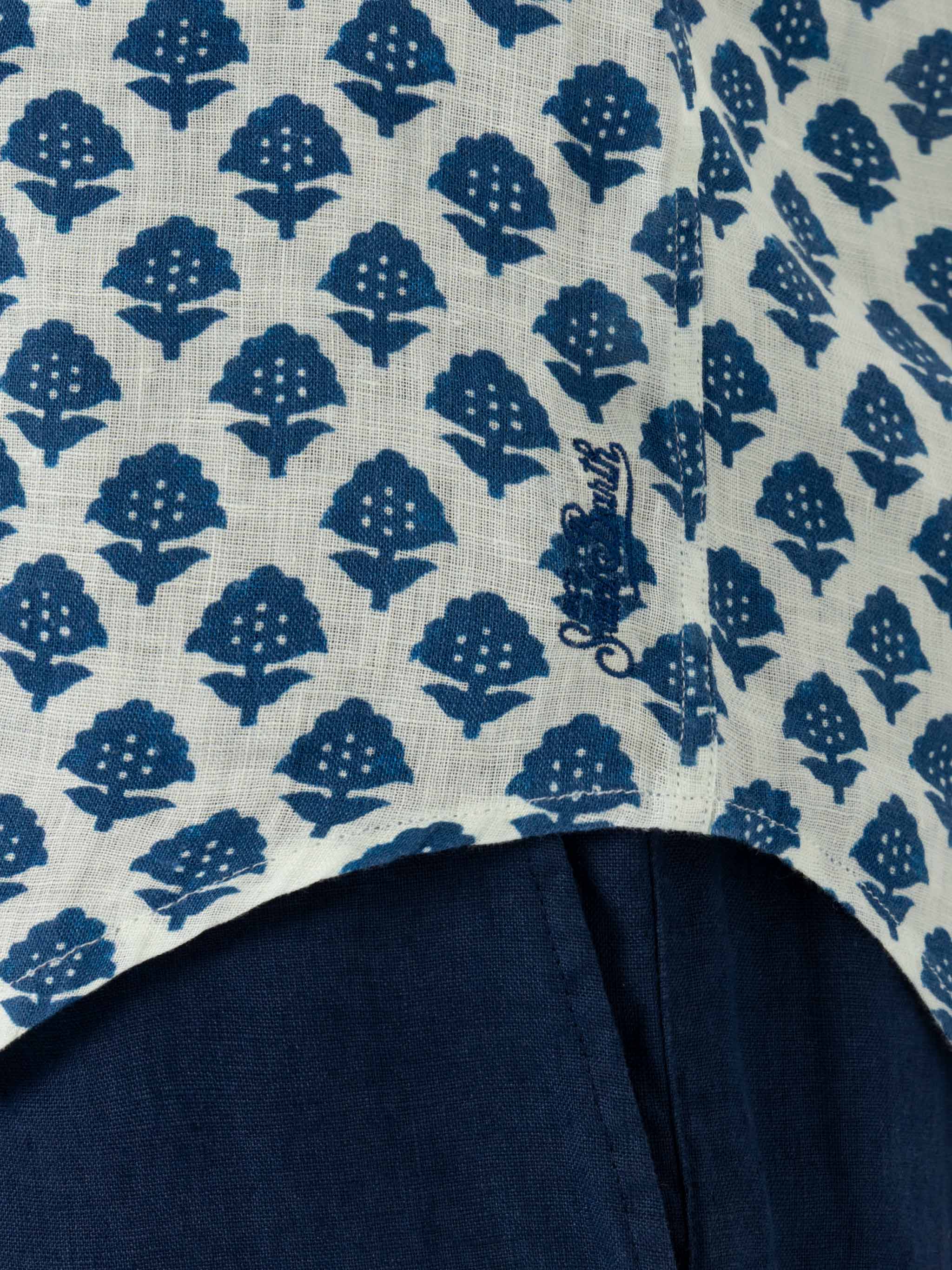 Linen Shirt Pamplona With Flower Print White
