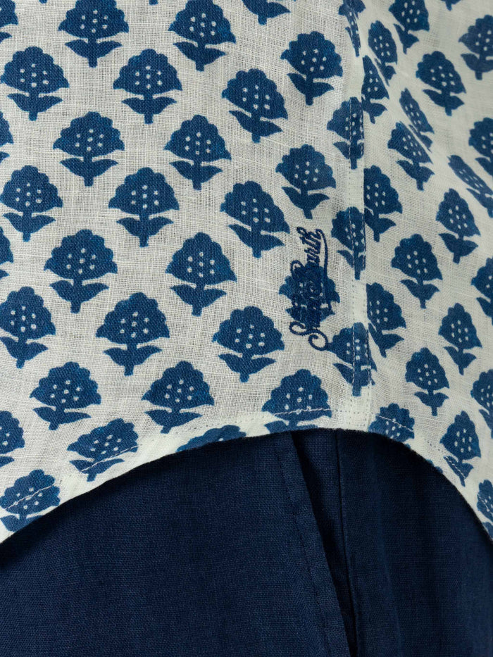 Linen Shirt Pamplona With Flower Print White