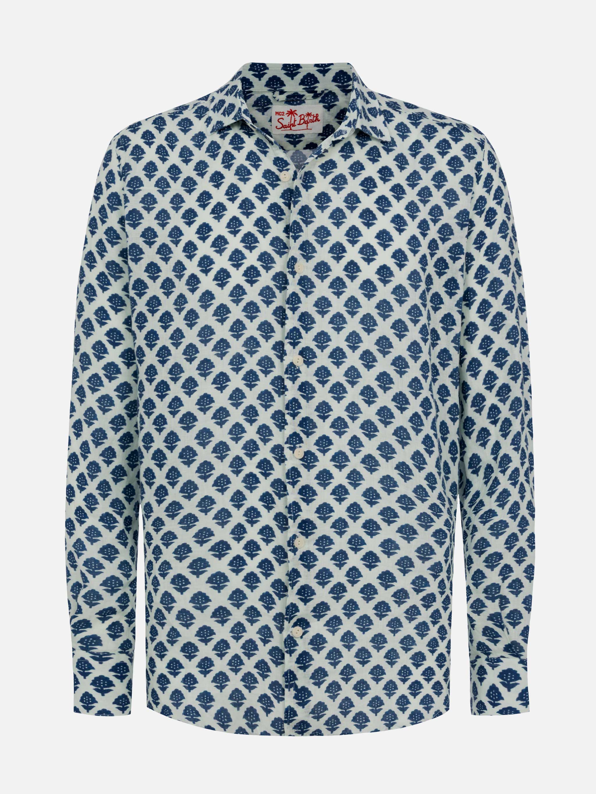 Linen Shirt Pamplona With Flower Print White