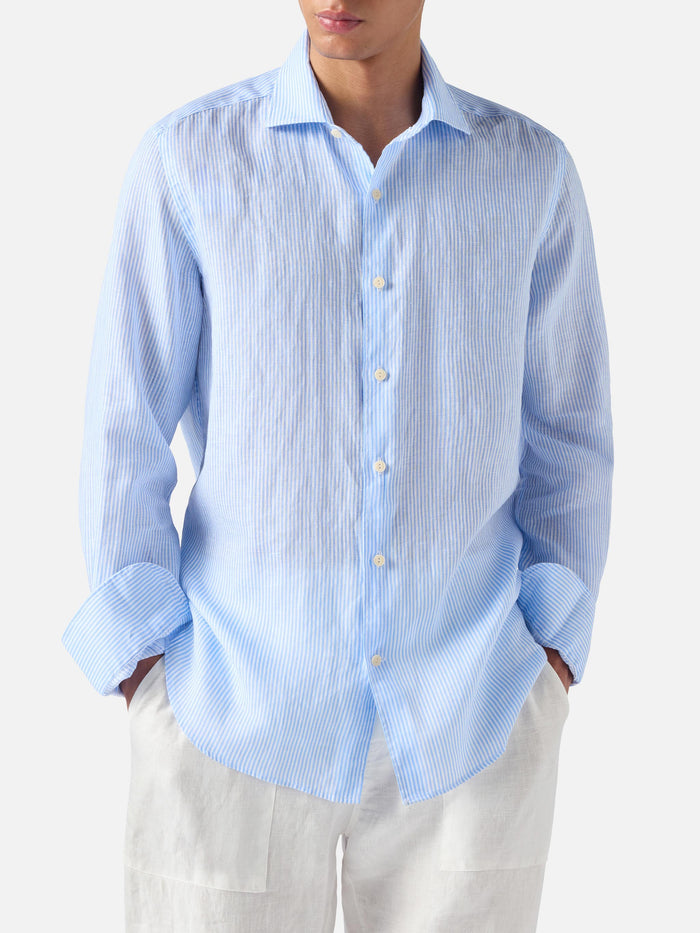 Light Blue Striped Pamplona Shirt Linen