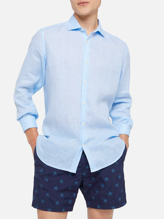 Light Blue Striped Linen Shirt Pamplona