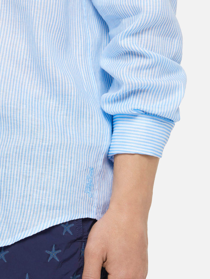 Light Blue Striped Linen Shirt Pamplona
