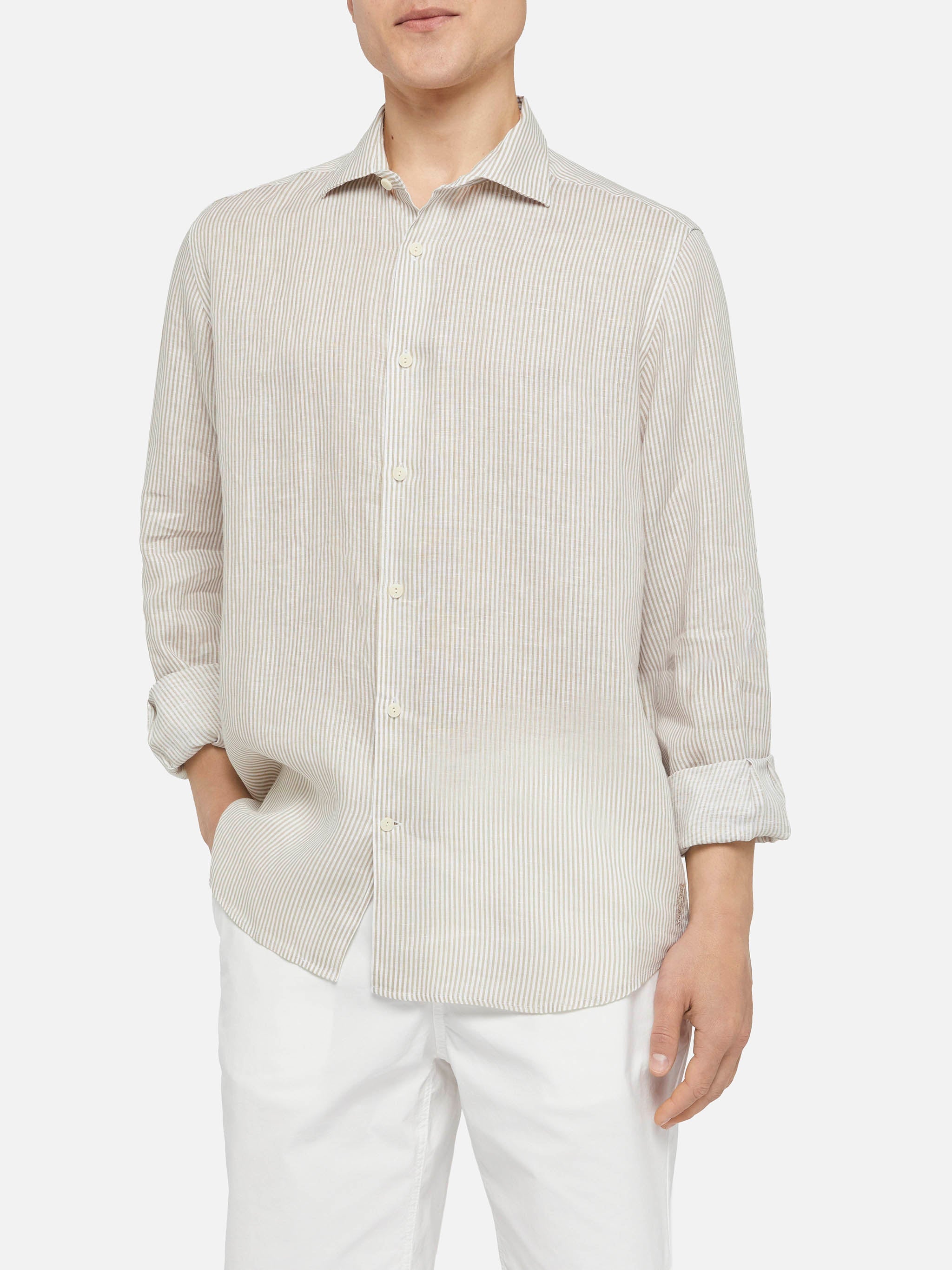 Beige Striped Linen Shirt Pamplona Brown