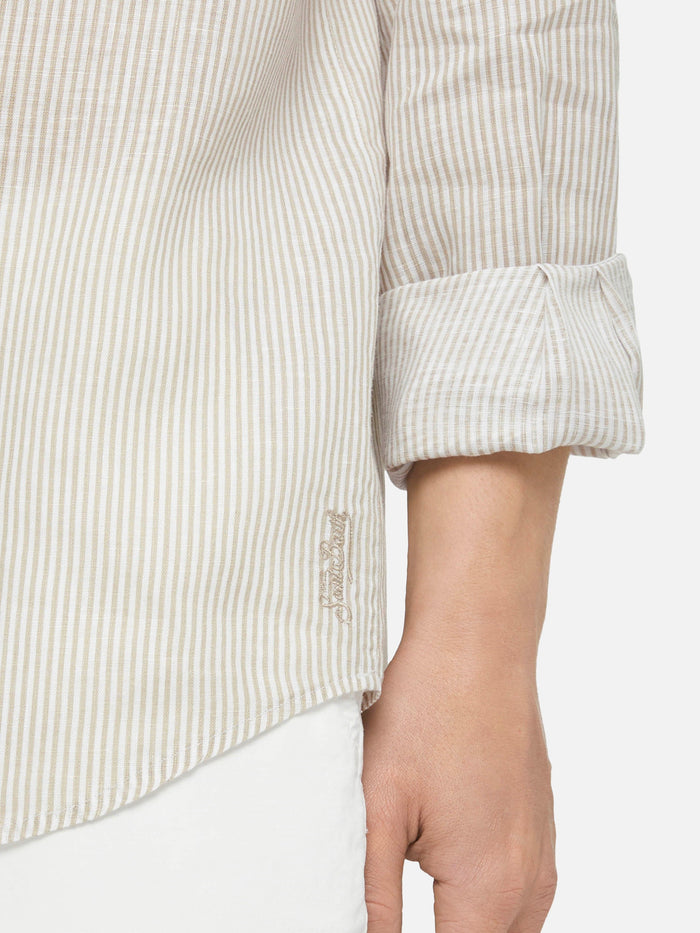 Beige Striped Linen Shirt Pamplona Brown