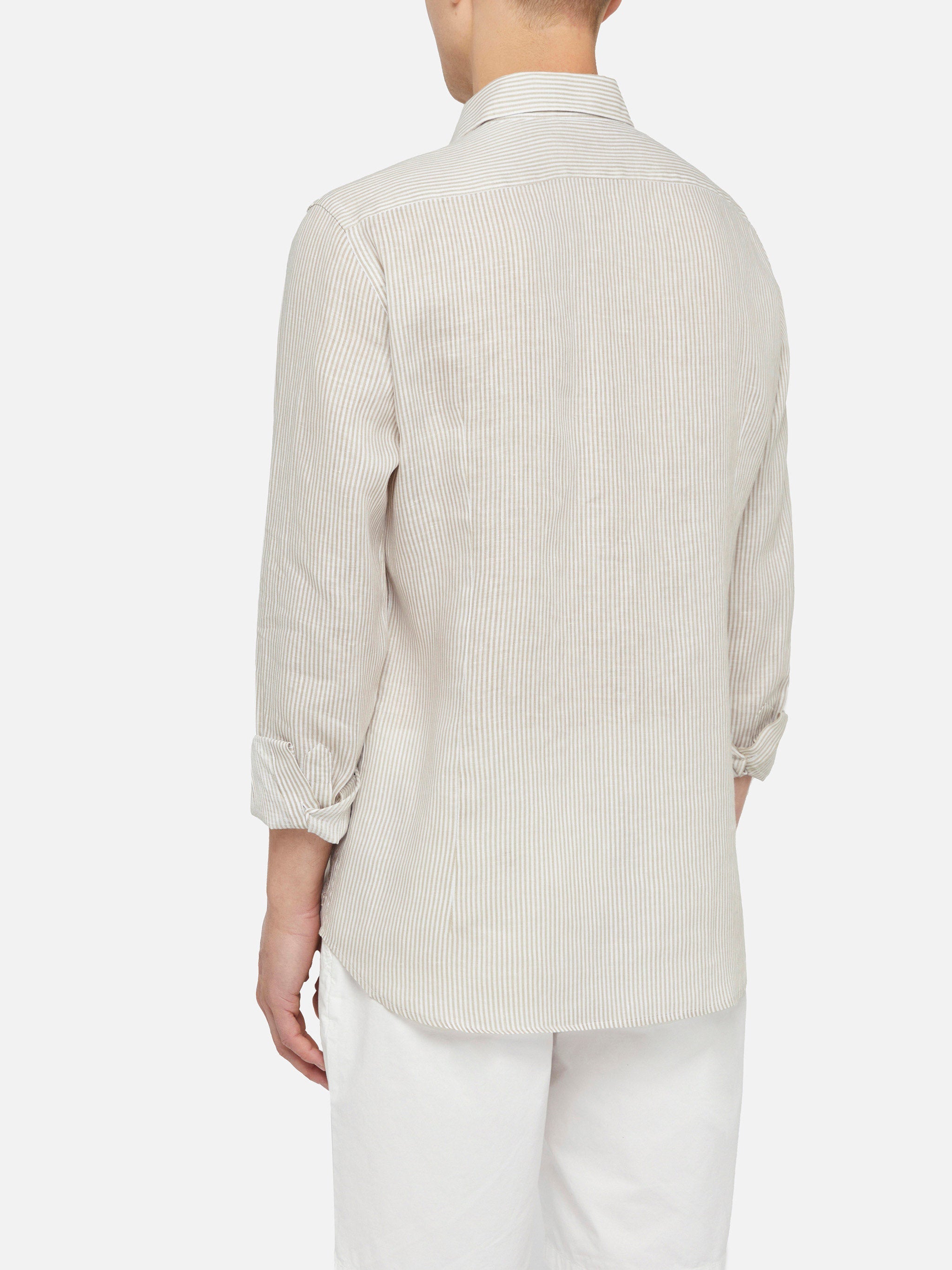 Beige Striped Linen Shirt Pamplona Brown