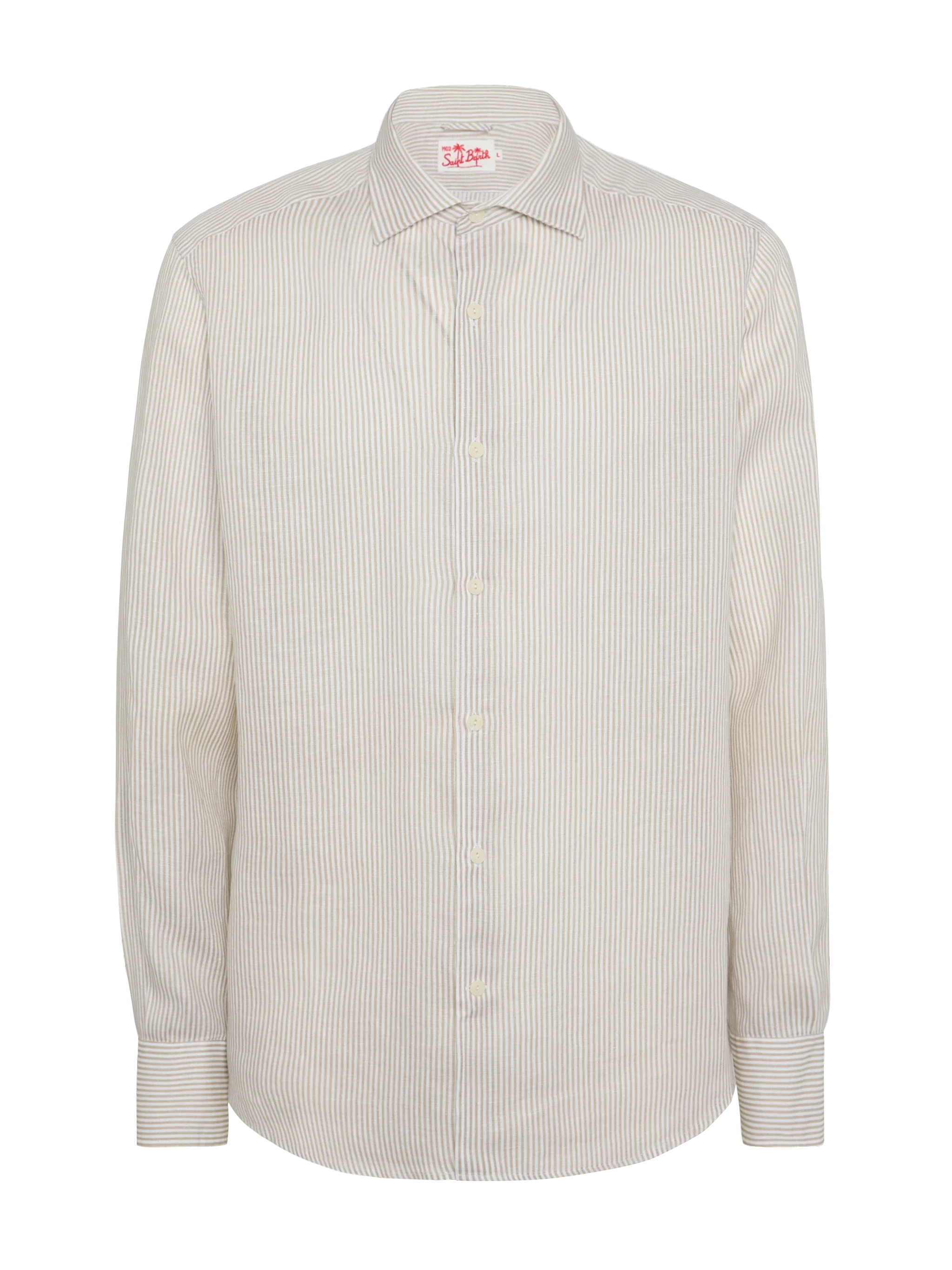 Beige Striped Linen Shirt Pamplona Brown