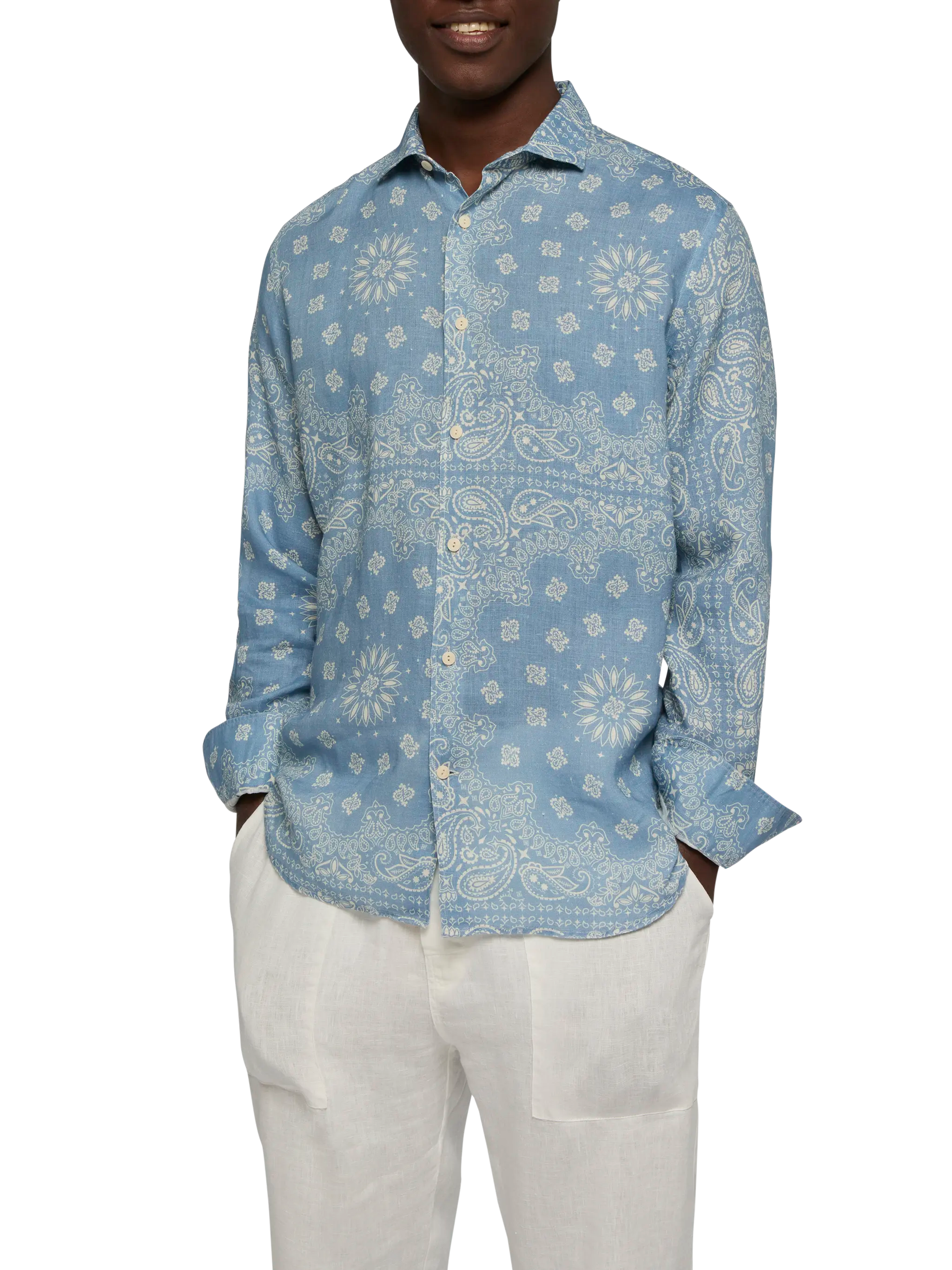 Linen Shirt Pamplona With Bandana Print Blue