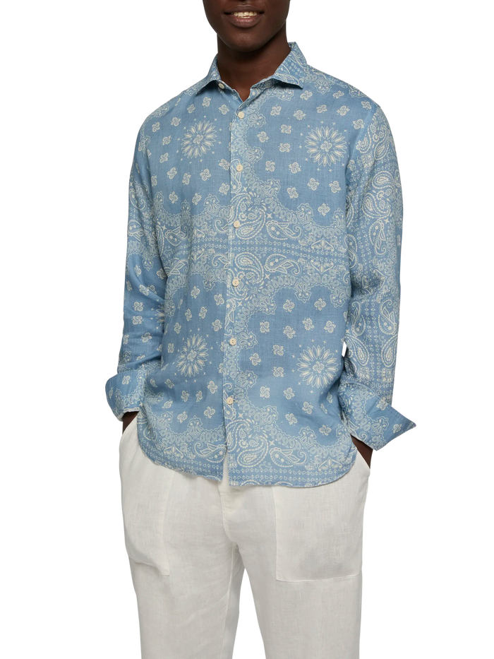 Linen Shirt Pamplona With Bandana Print Blue