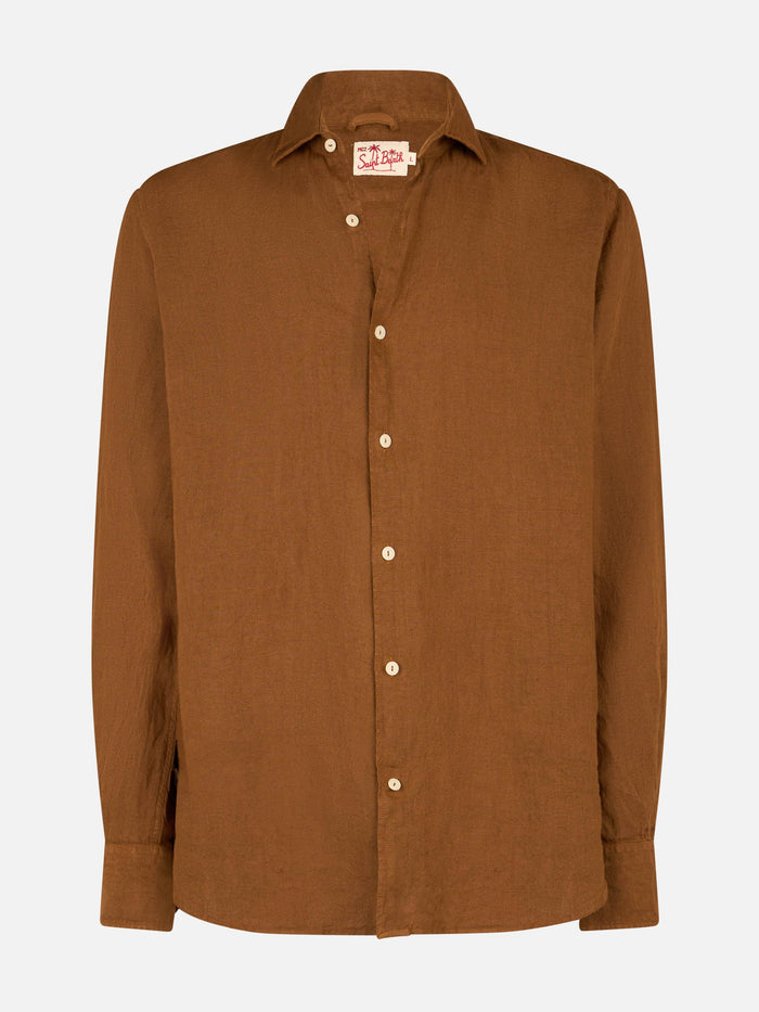 Man Camel Linen Shirt Pamplona Brown