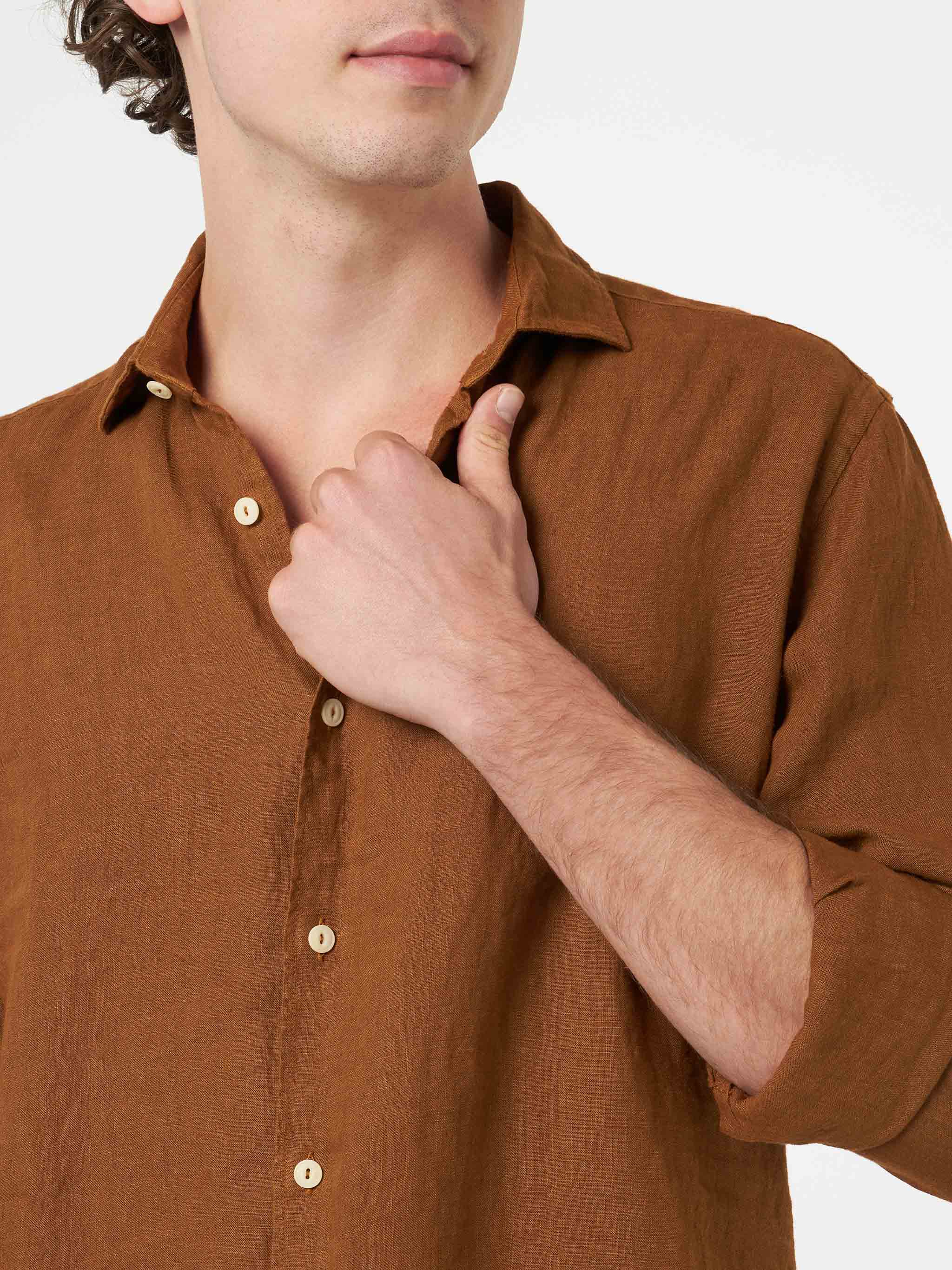 Man Camel Linen Shirt Pamplona Brown
