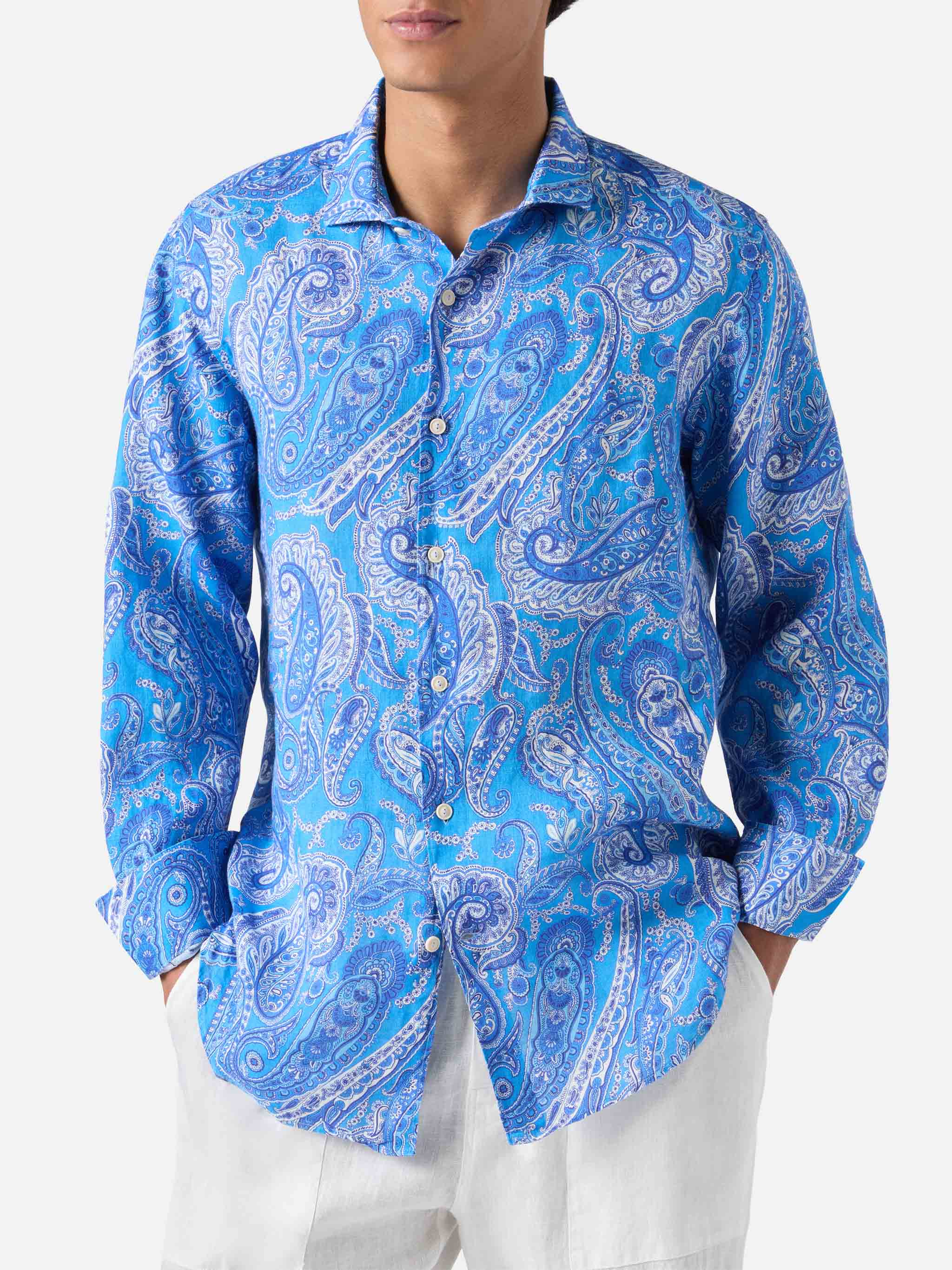 Linen Shirt Pamplona With Paisley Print Sky
