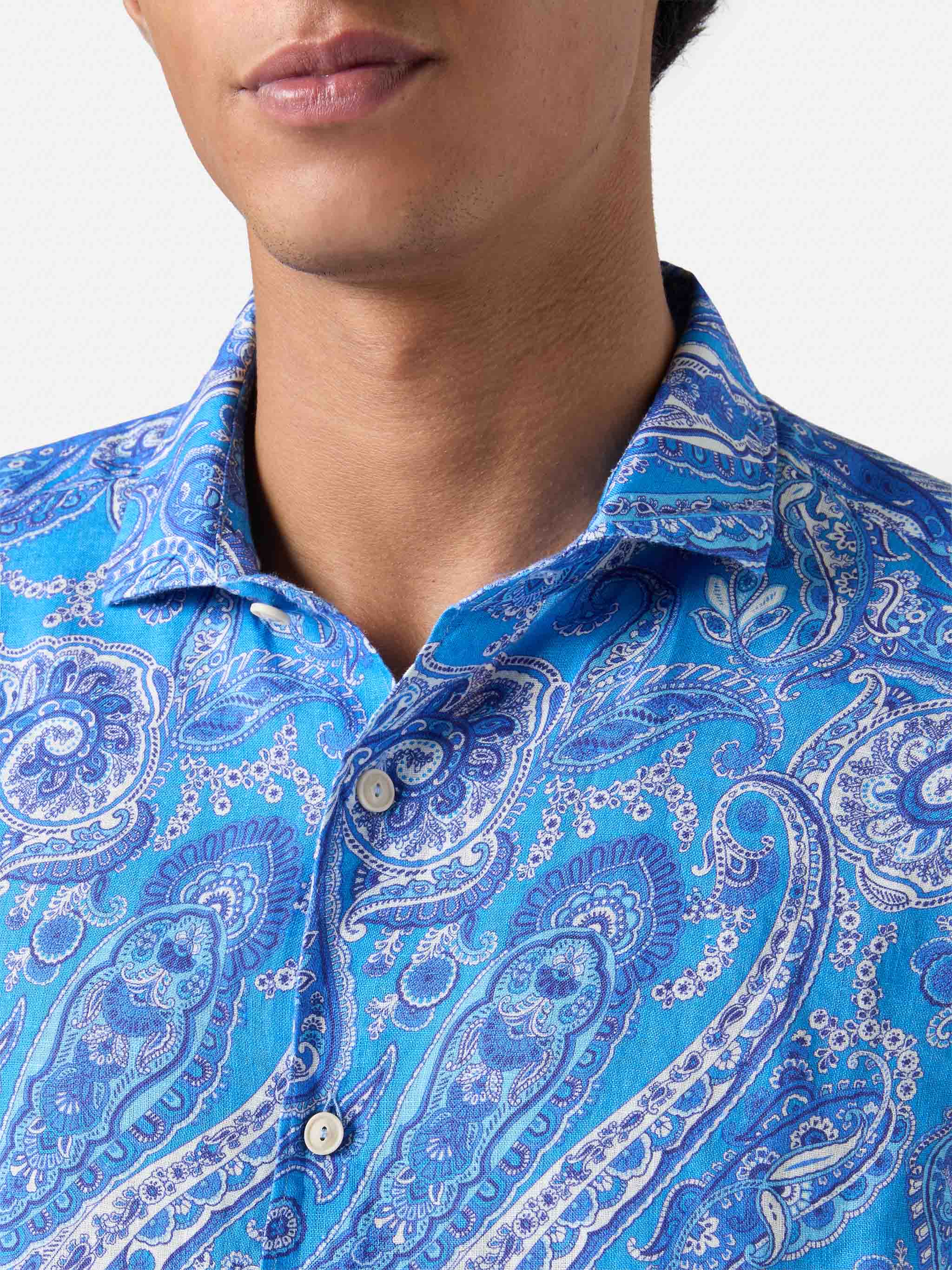 Linen Shirt Pamplona With Paisley Print Sky