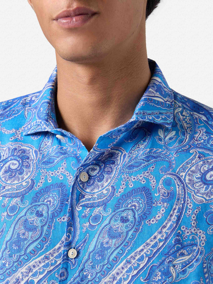 Linen Shirt Pamplona With Paisley Print Sky