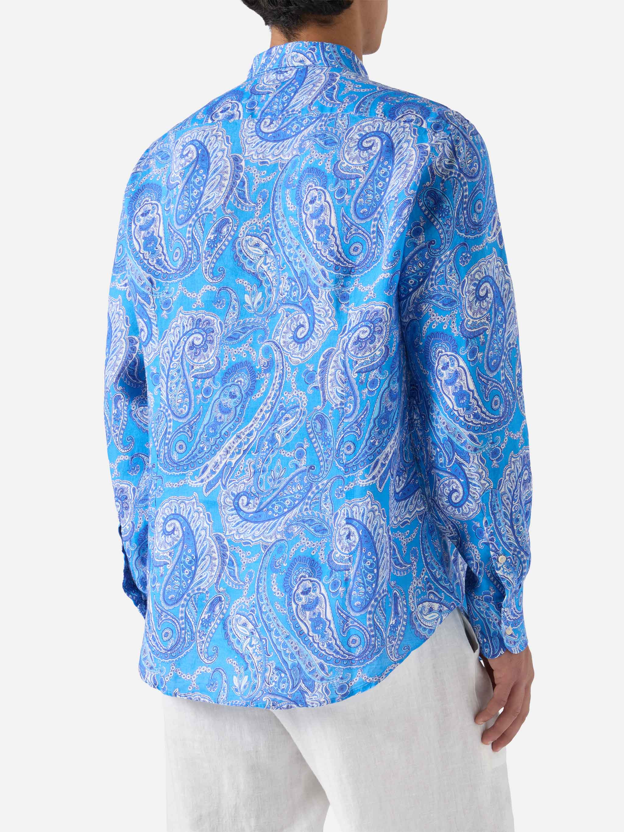 Linen Shirt Pamplona With Paisley Print Sky