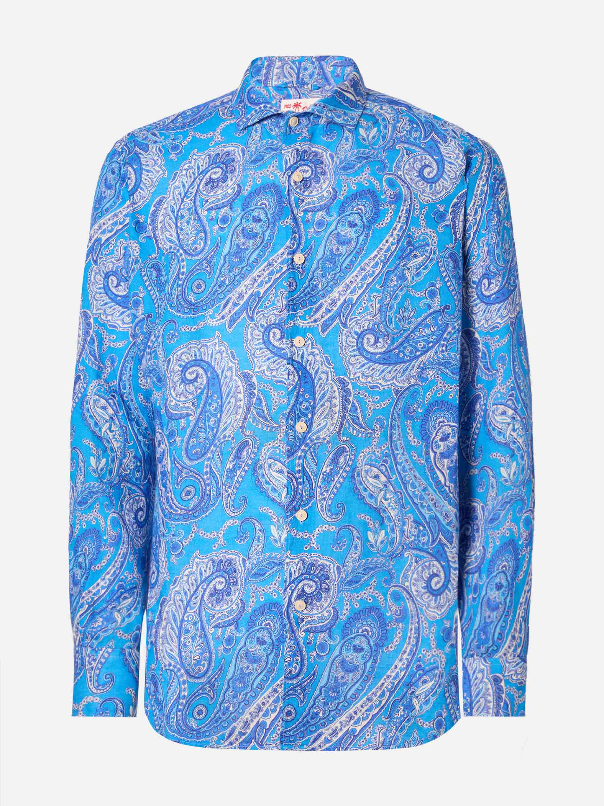 Linen Shirt Pamplona With Paisley Print Sky