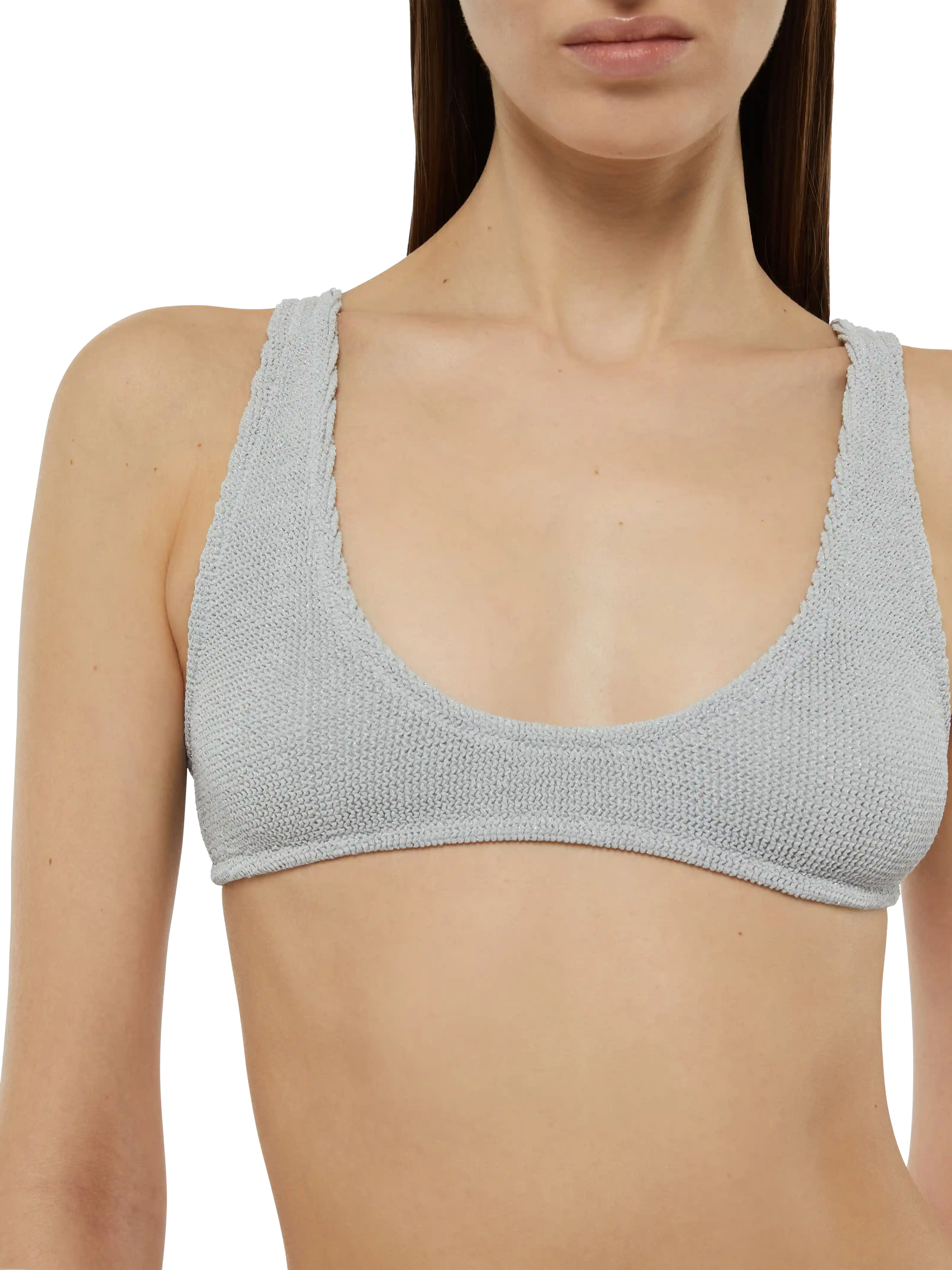 Pamy Lurex Silver Tiny Crinkle Bralette White Top