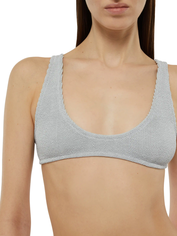 Pamy Lurex Silver Tiny Crinkle Bralette White Top