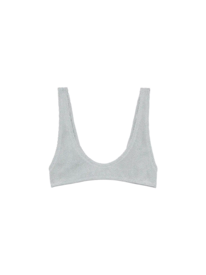 Pamy Lurex Silver Tiny Crinkle Bralette White Top