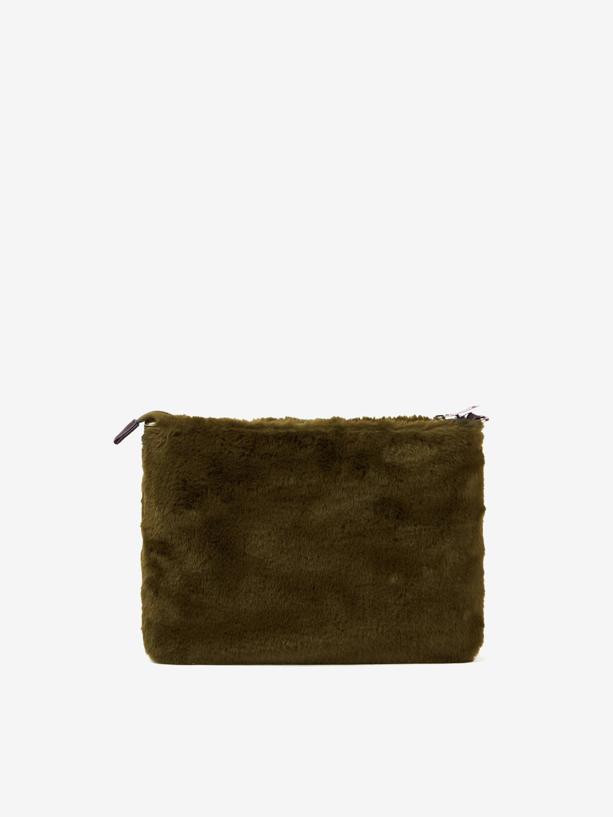 Parisienne Green Faux Fur Cross-Body Pouch Bag Pochette