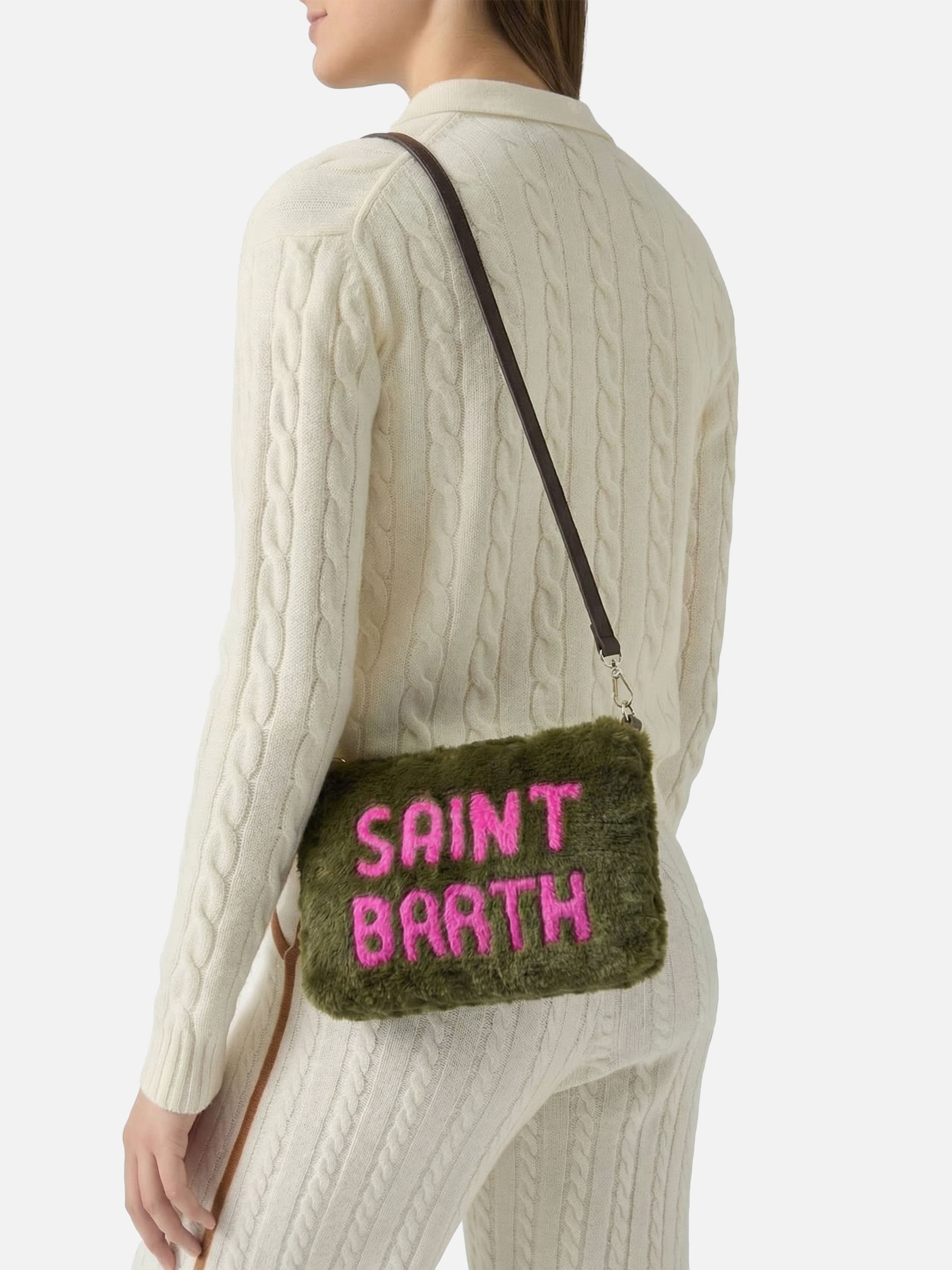Parisienne Green Faux Fur Cross-Body Pouch Bag Pochette