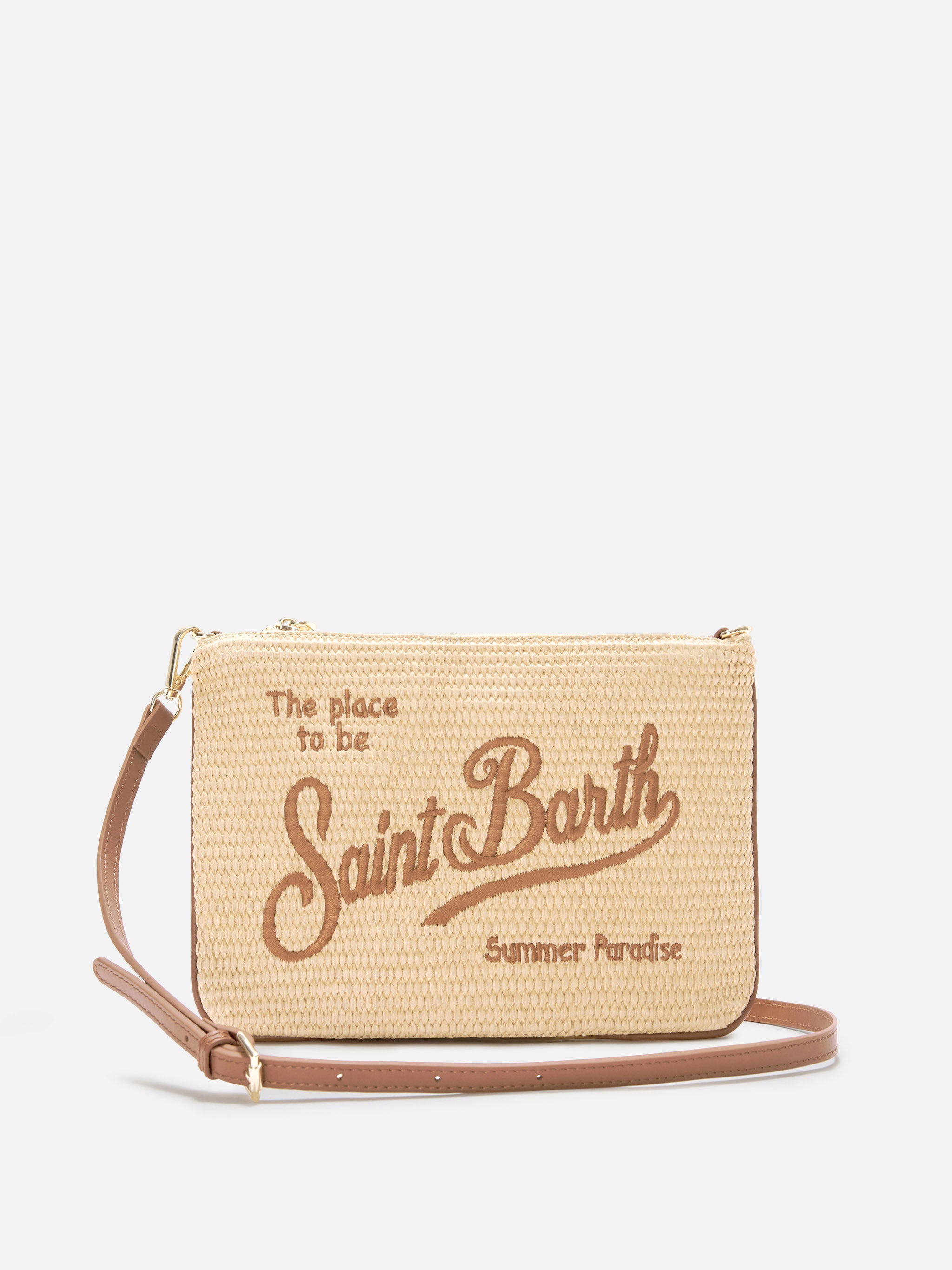 Parisienne Solid Pouch With Embroidered Brown Logo And Removable Strap Pochette