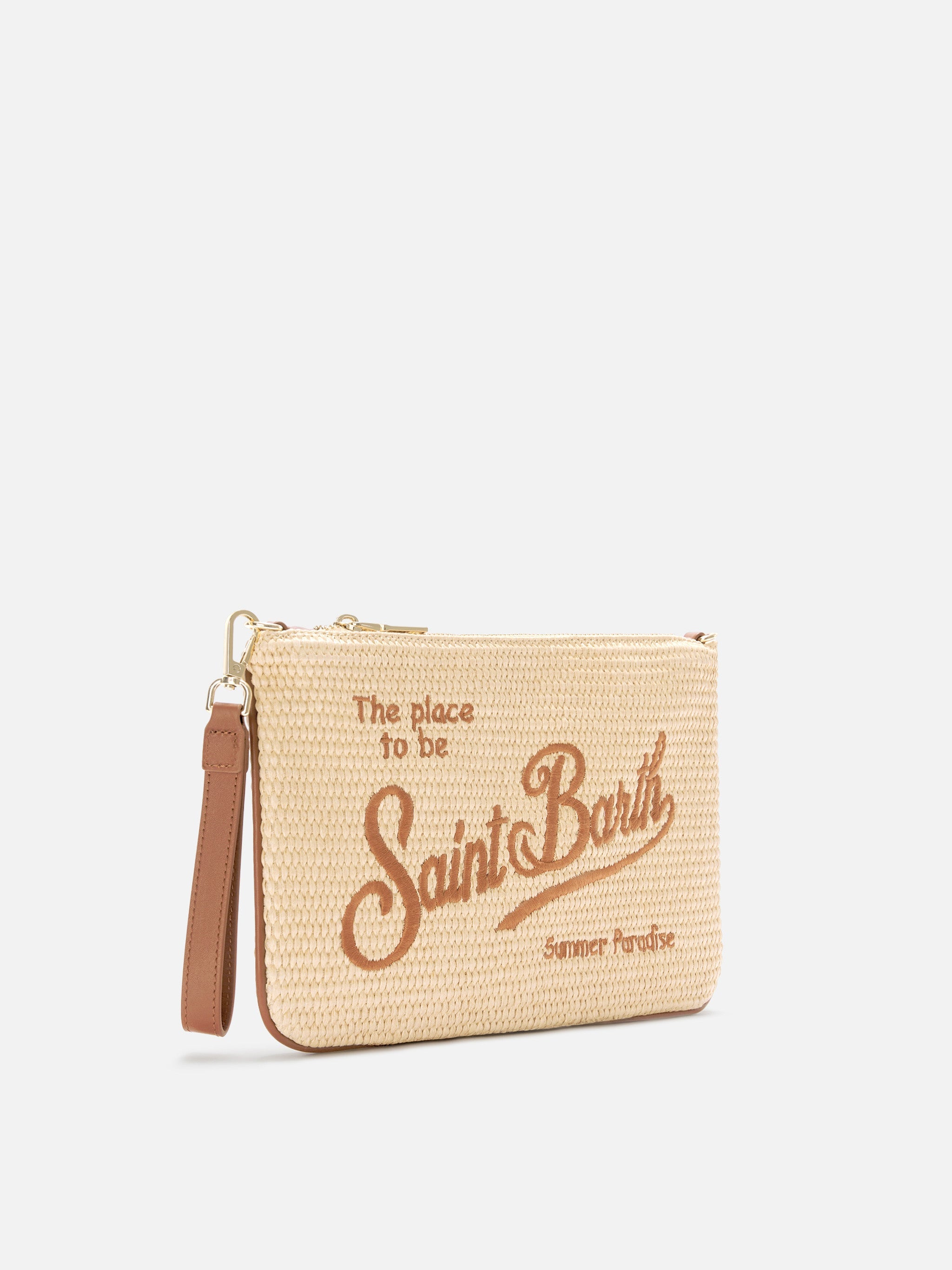 Parisienne Solid Pouch With Embroidered Brown Logo And Removable Strap Pochette