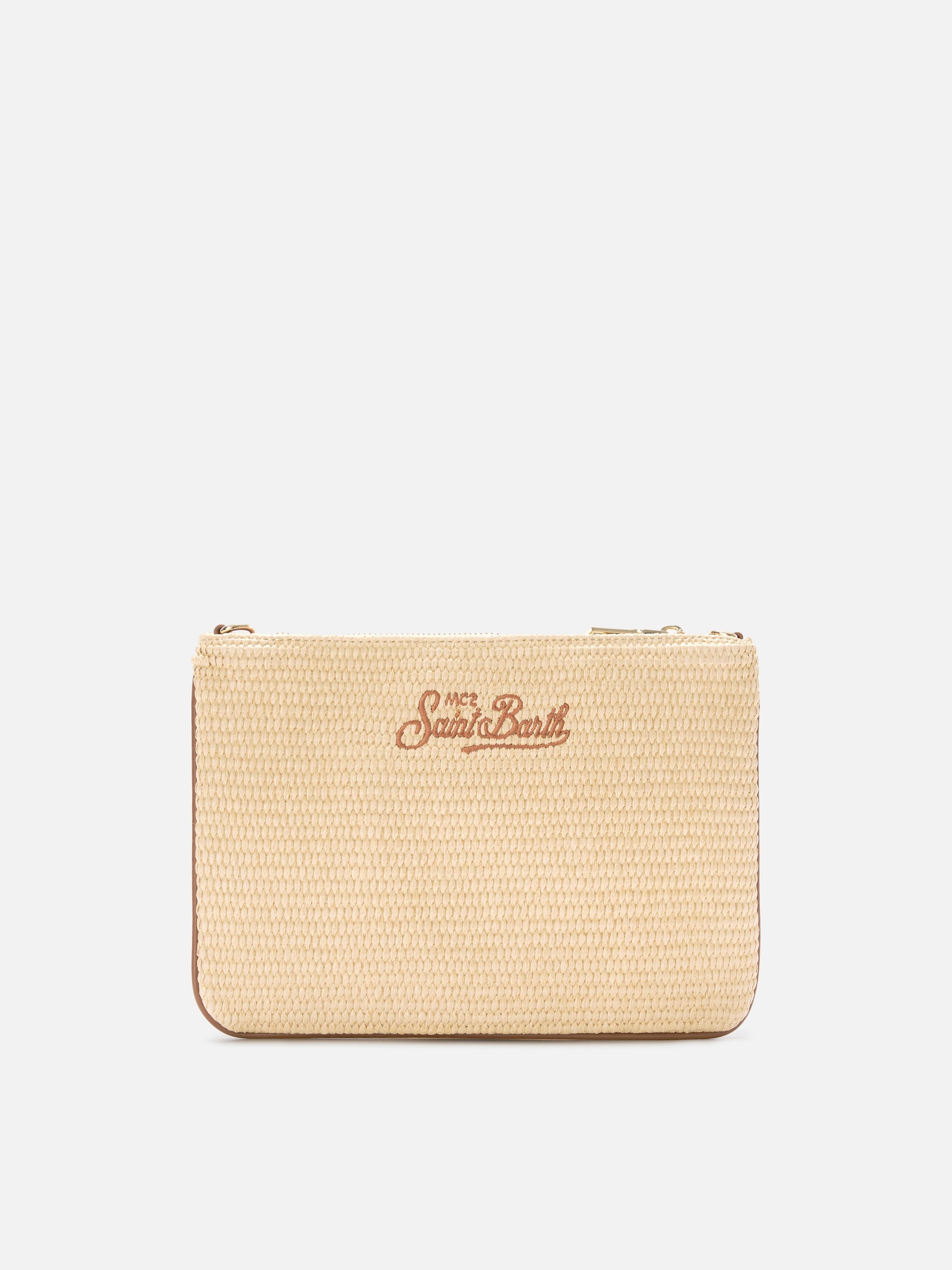 Parisienne Solid Pouch With Embroidered Brown Logo And Removable Strap Pochette