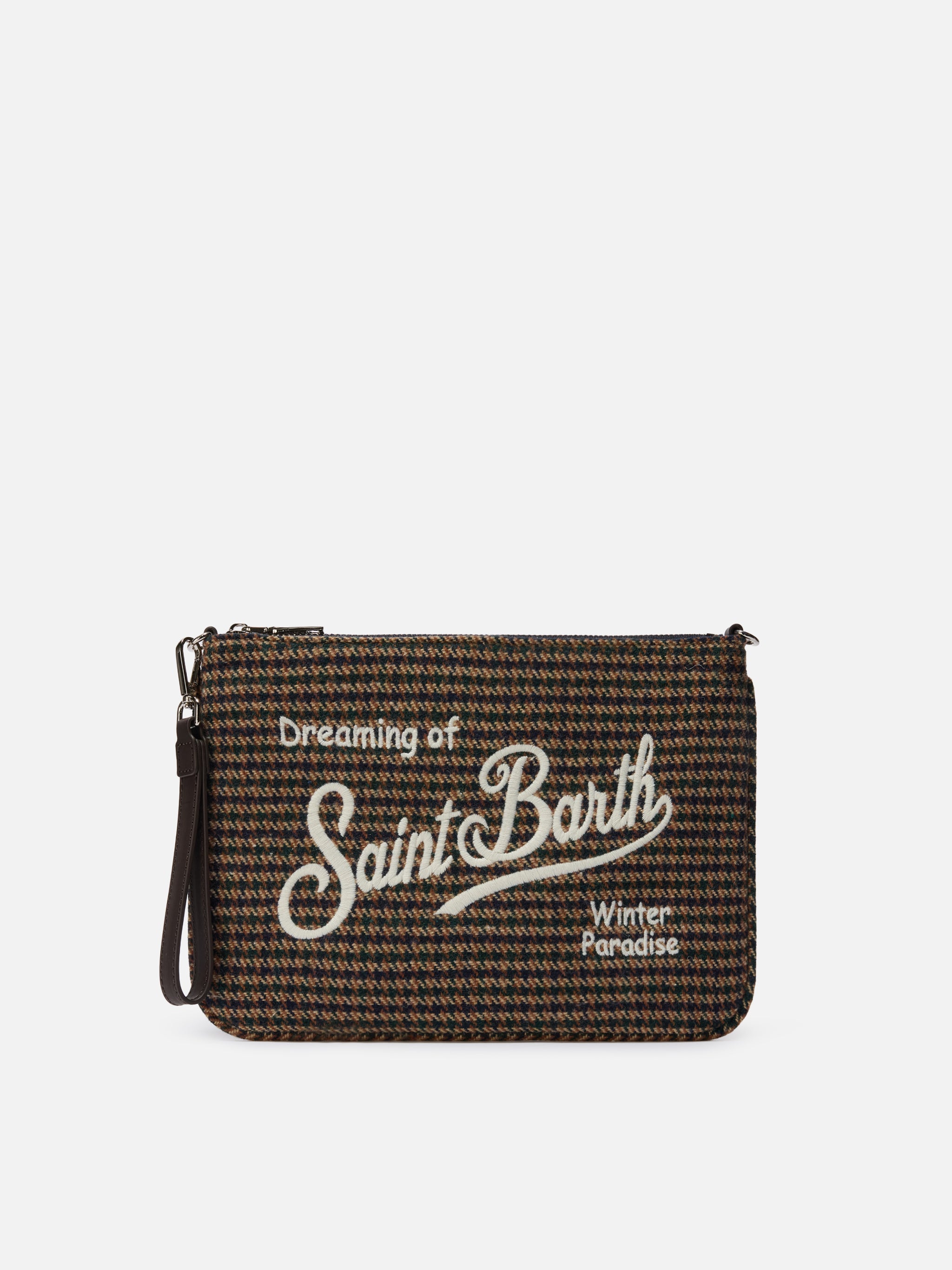 Parisienne Wool Crossbody Bag Houndstooth Blend Green Pochette