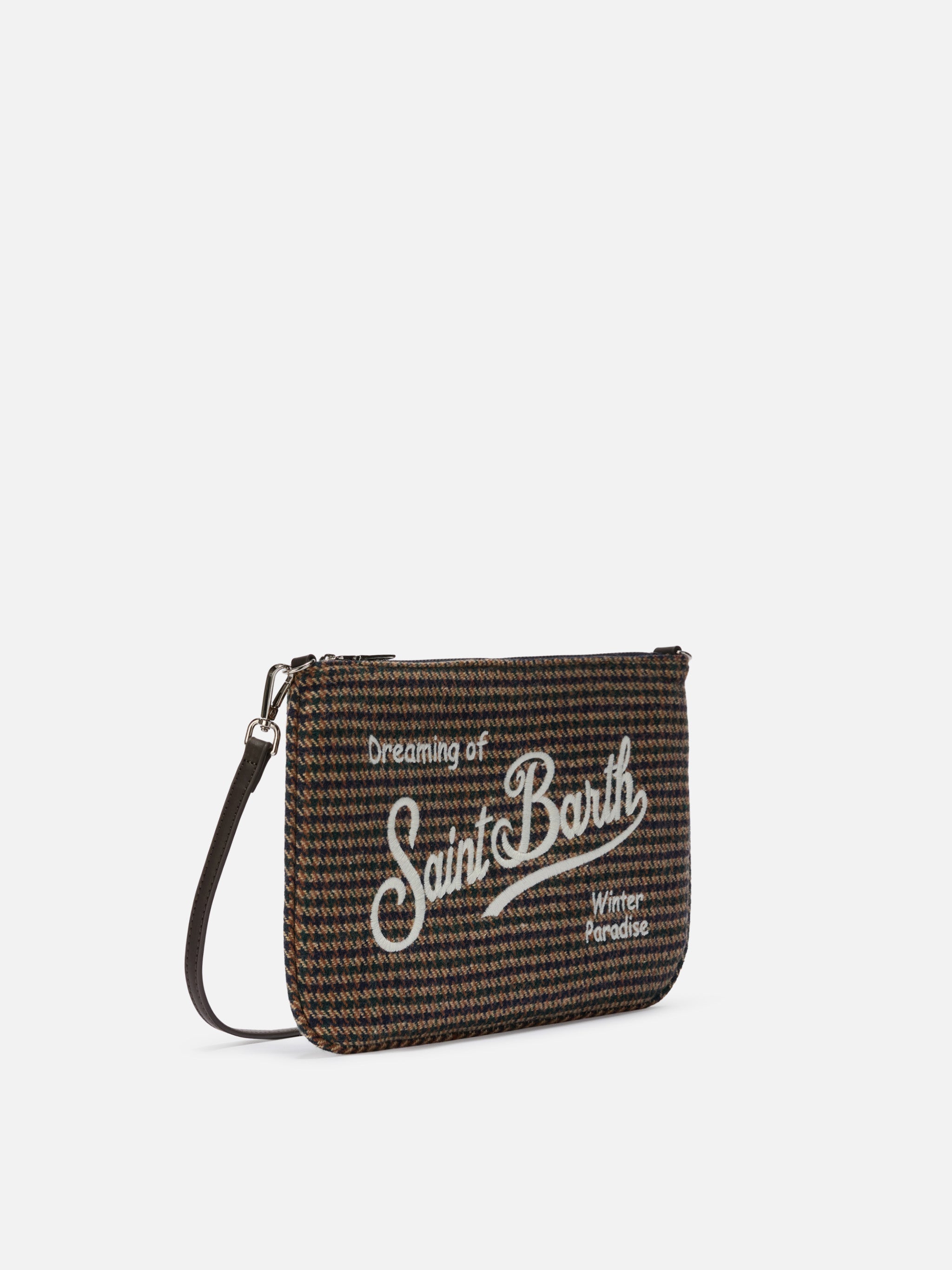 Parisienne Wool Crossbody Bag Houndstooth Blend Green Pochette