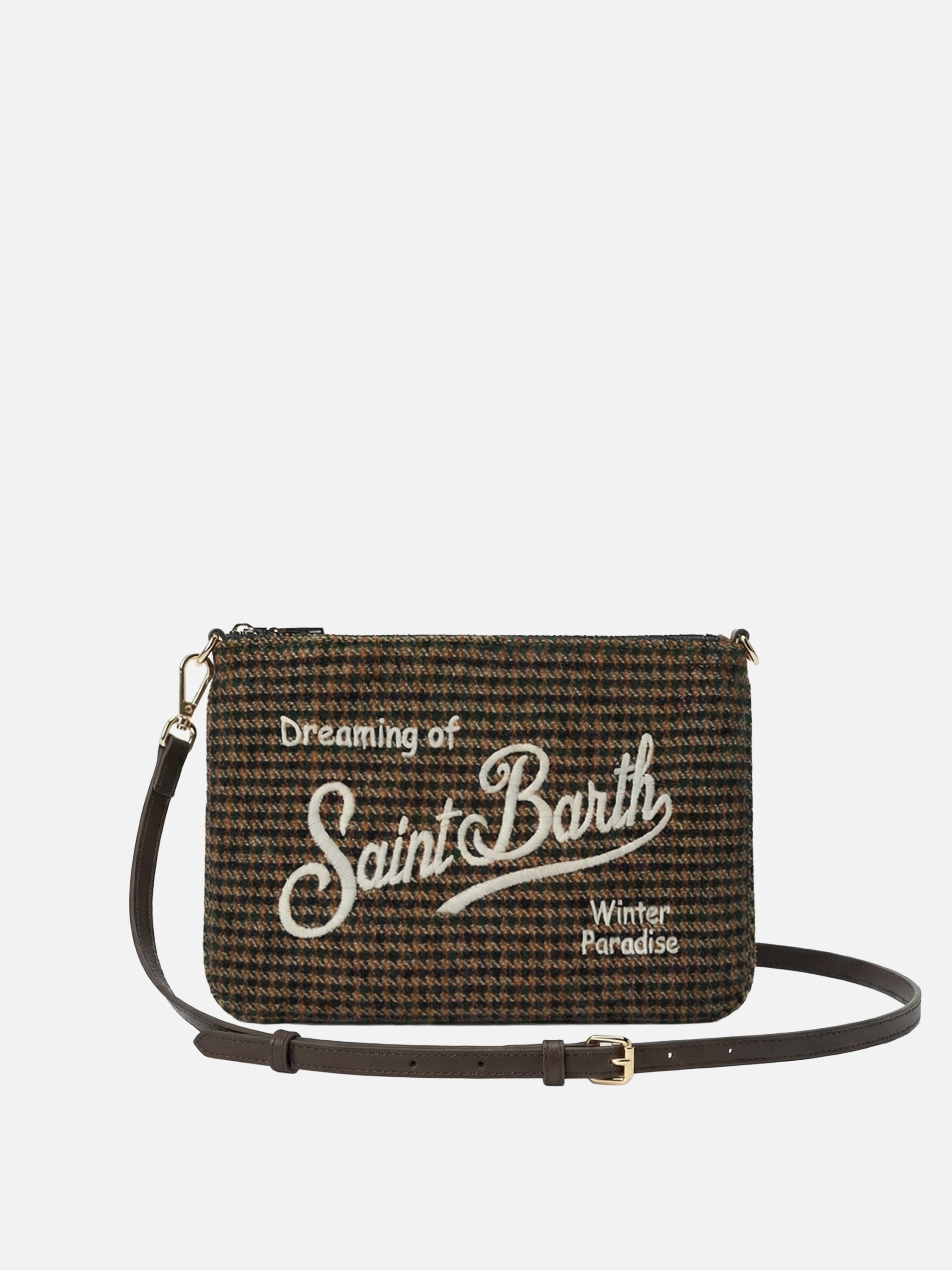Parisienne Wool Crossbody Bag Houndstooth Blend Green Pochette