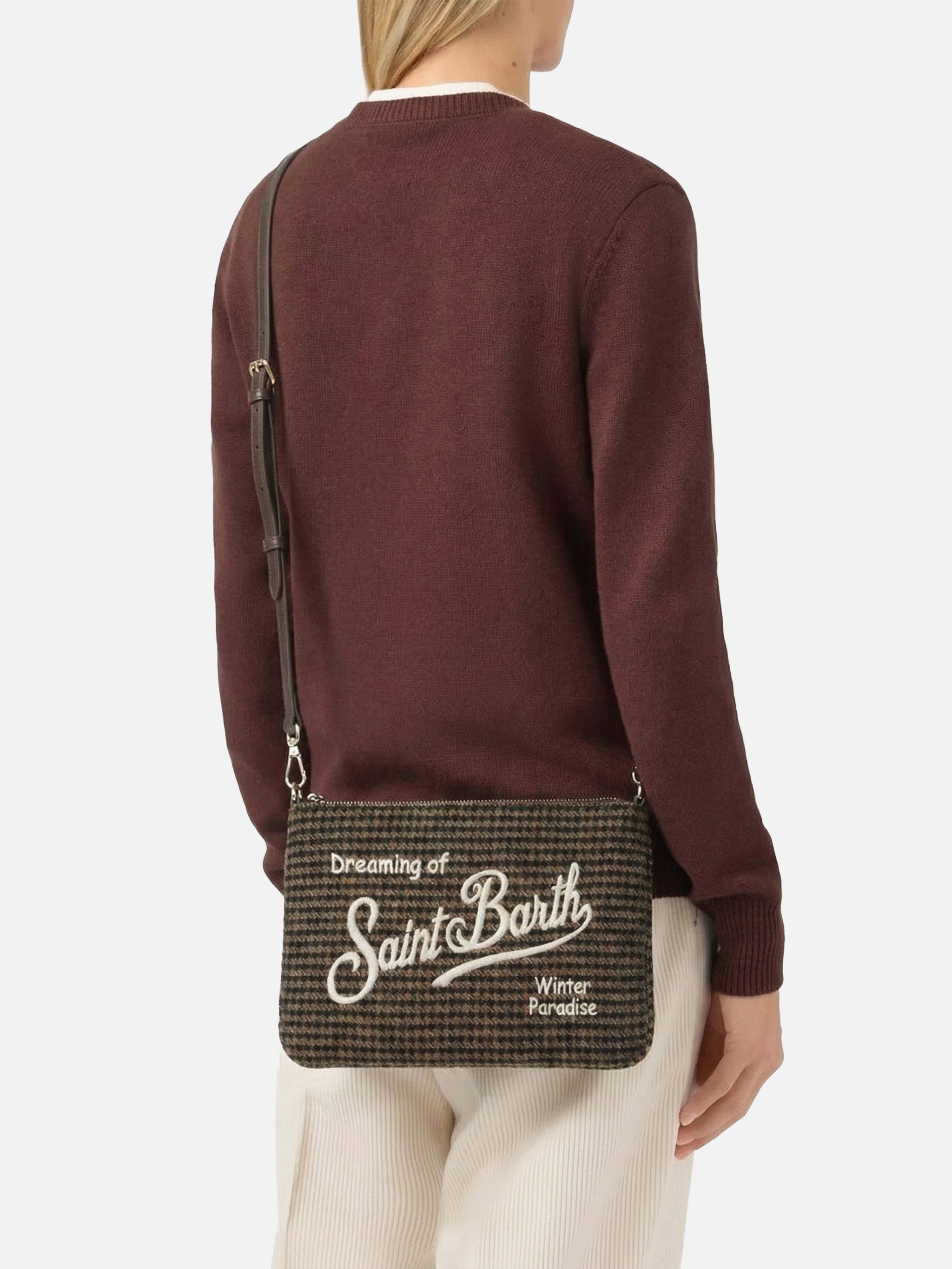 Parisienne Wool Crossbody Bag Houndstooth Blend Green Pochette