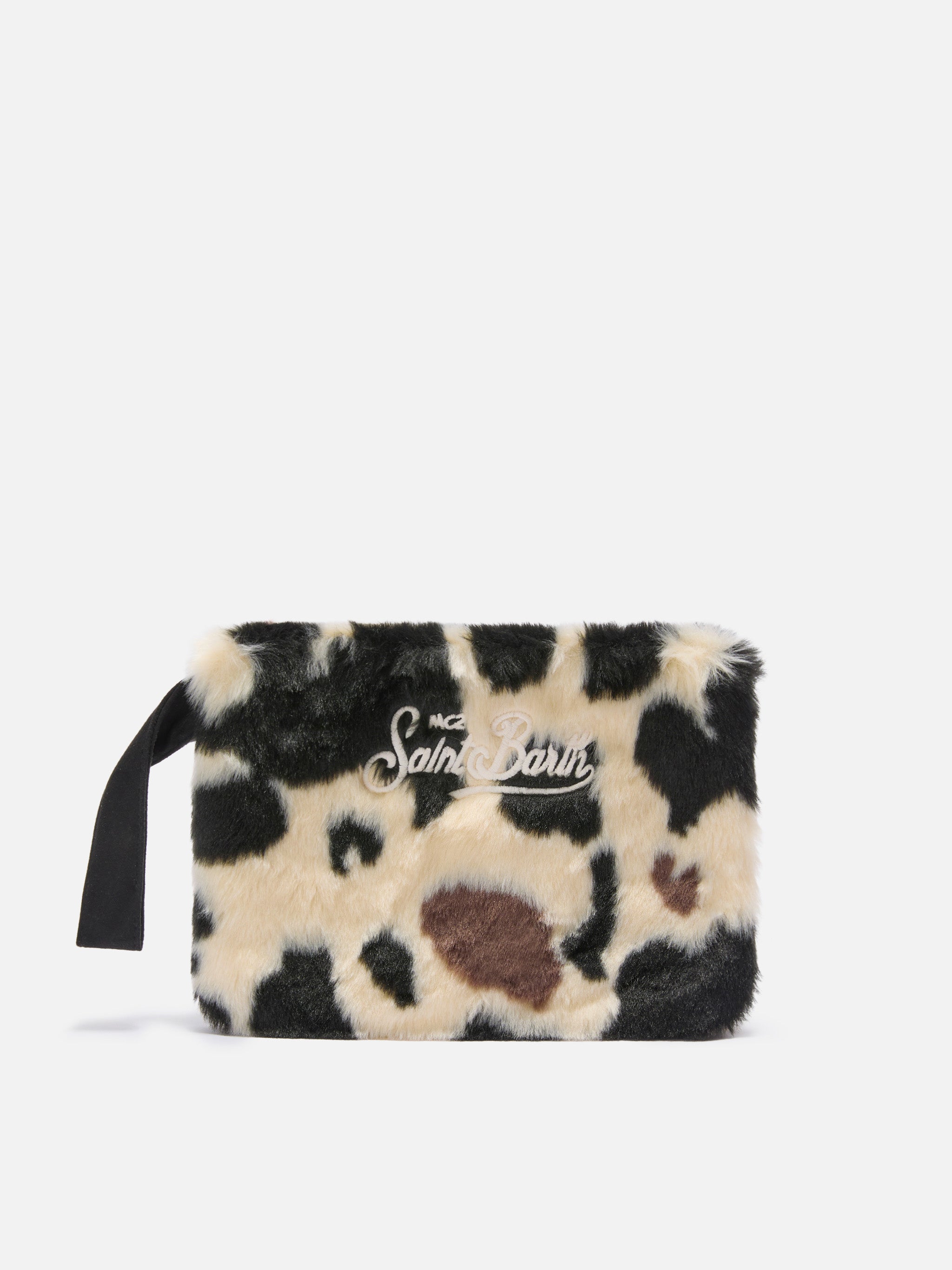 Pareasy Pouch Cow-Print Faux Fur White Pochette