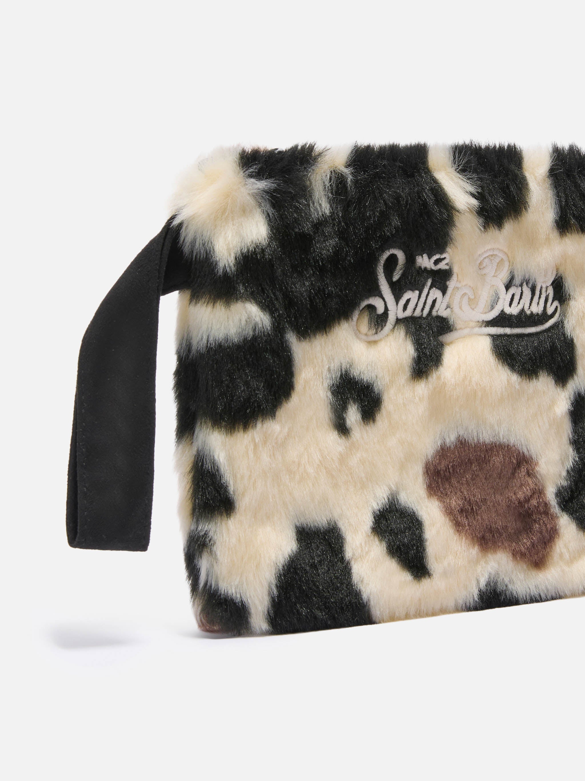 Pareasy Pouch Cow-Print Faux Fur White Pochette