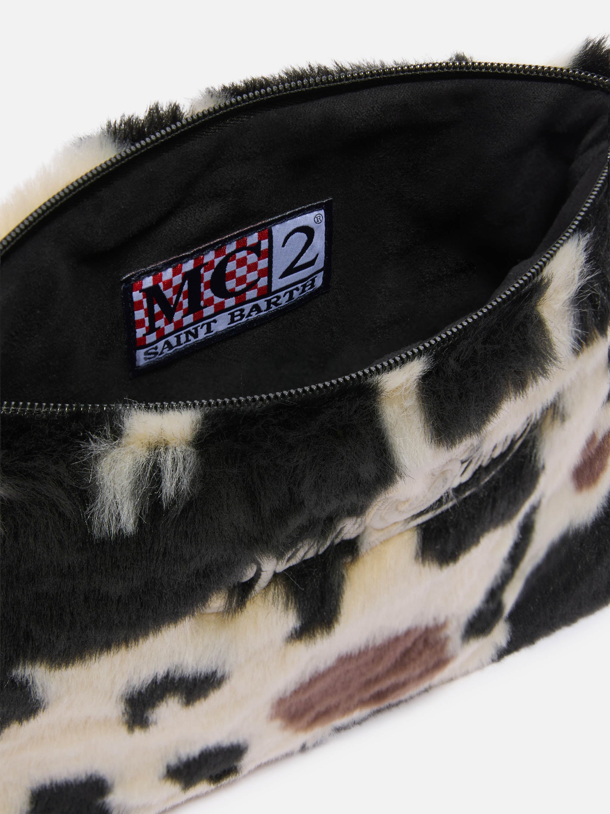 Pareasy Pouch Cow-Print Faux Fur White Pochette