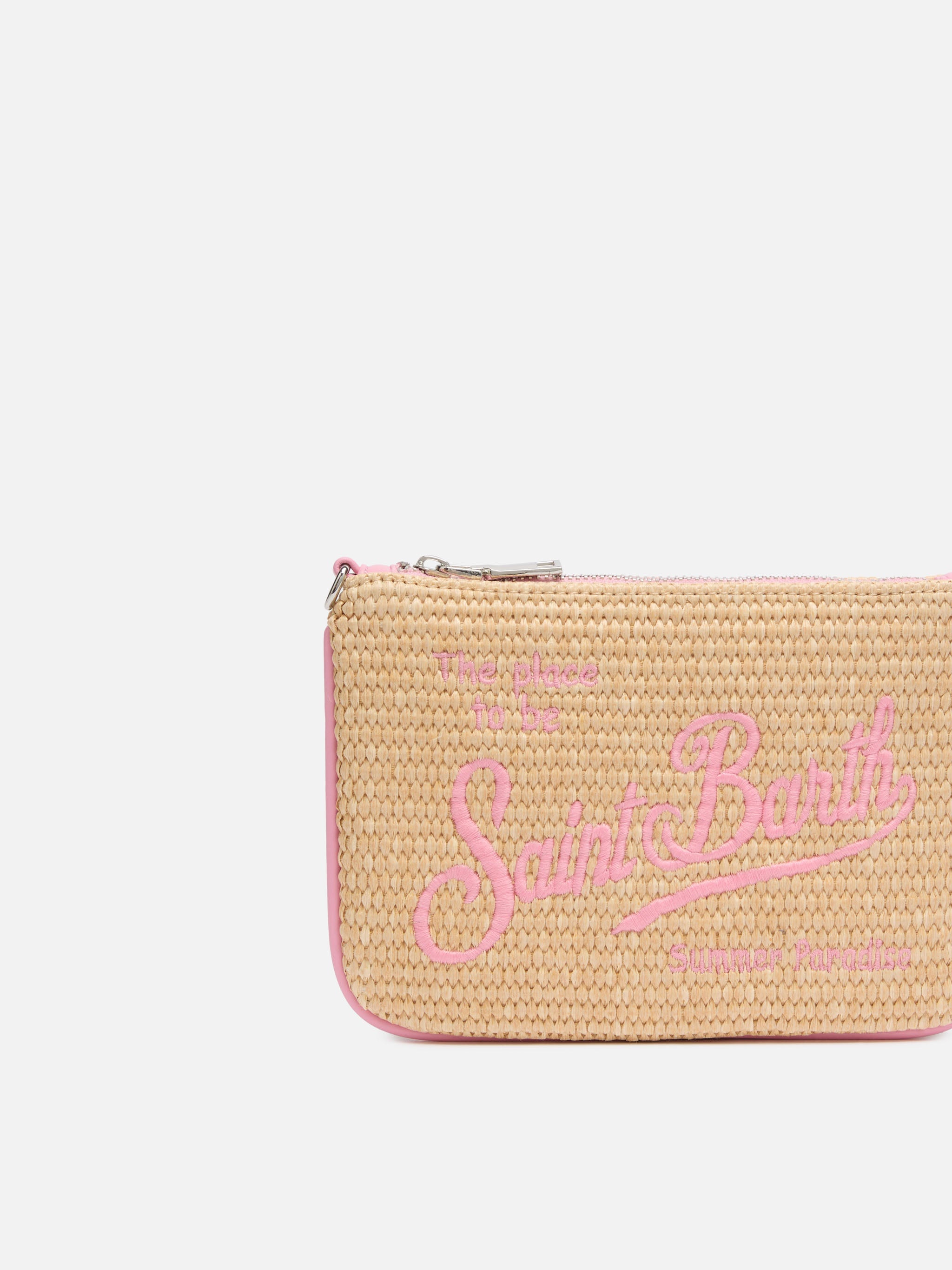 Beige Parisienne Straw Mini Pouch Bag Pochette